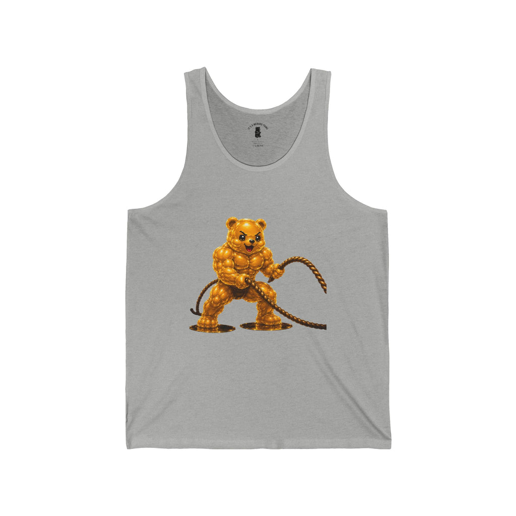Rope Fitness, Golden Oozy Buff Bear Gym Addition- Adult Graphic Workout Shirt