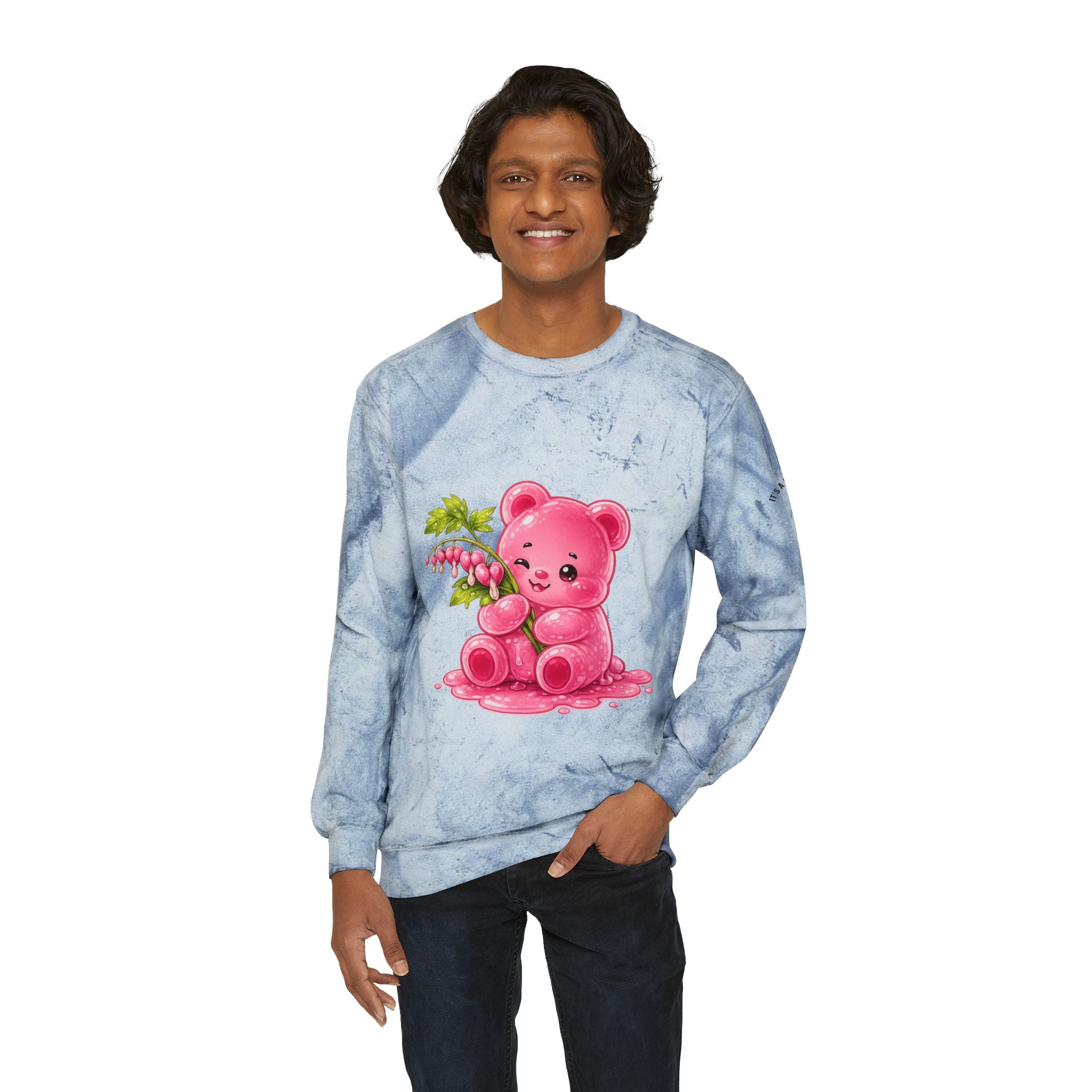 Fresh Bleeding Hearts, Pink Gooey Gummy Bear Friend-Tie-Dye Graphic Sweatshirt