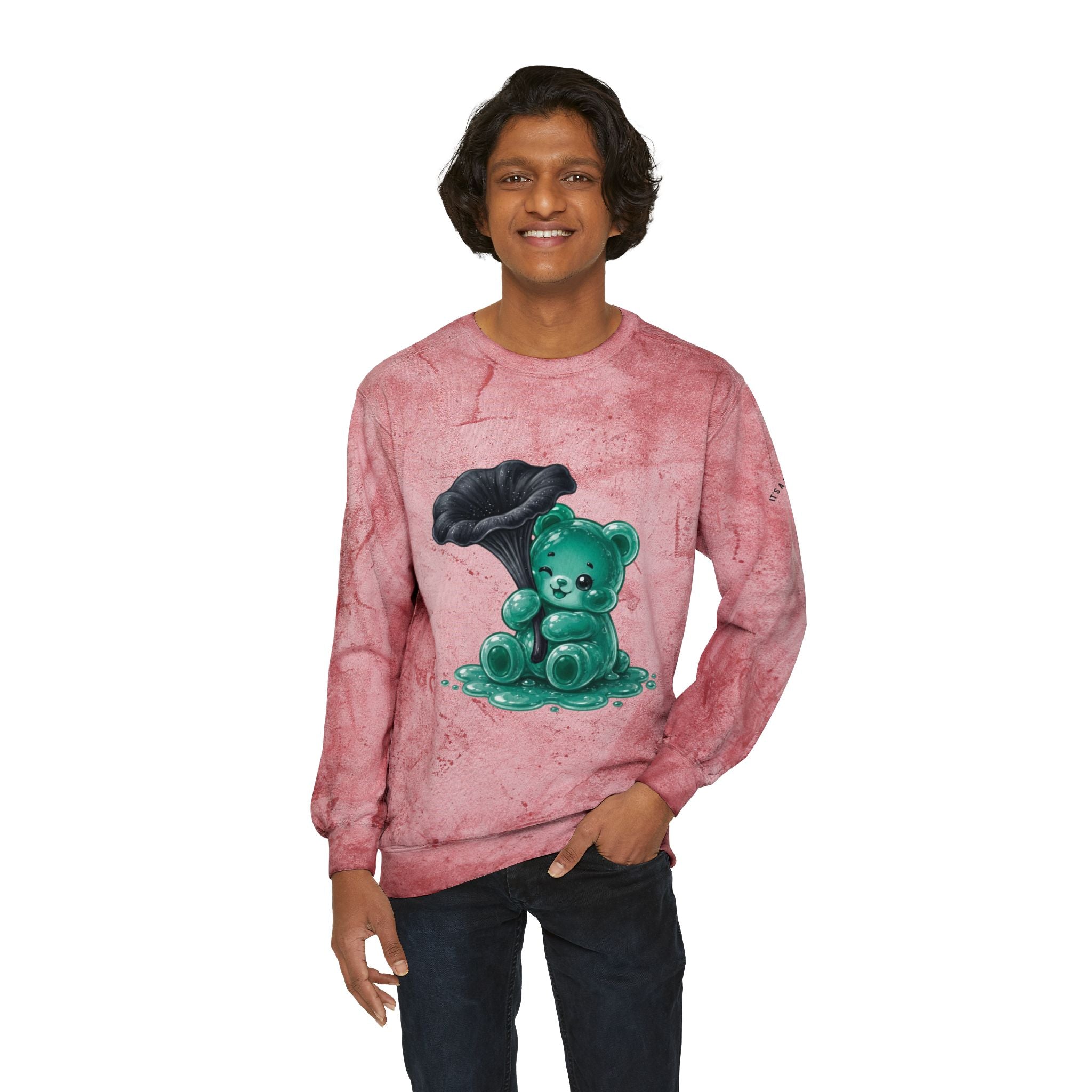 Black Trumpet Mushroom, Pretty Teal Gooey Gummy Bear-Kawaii Graphic Sweatshirt