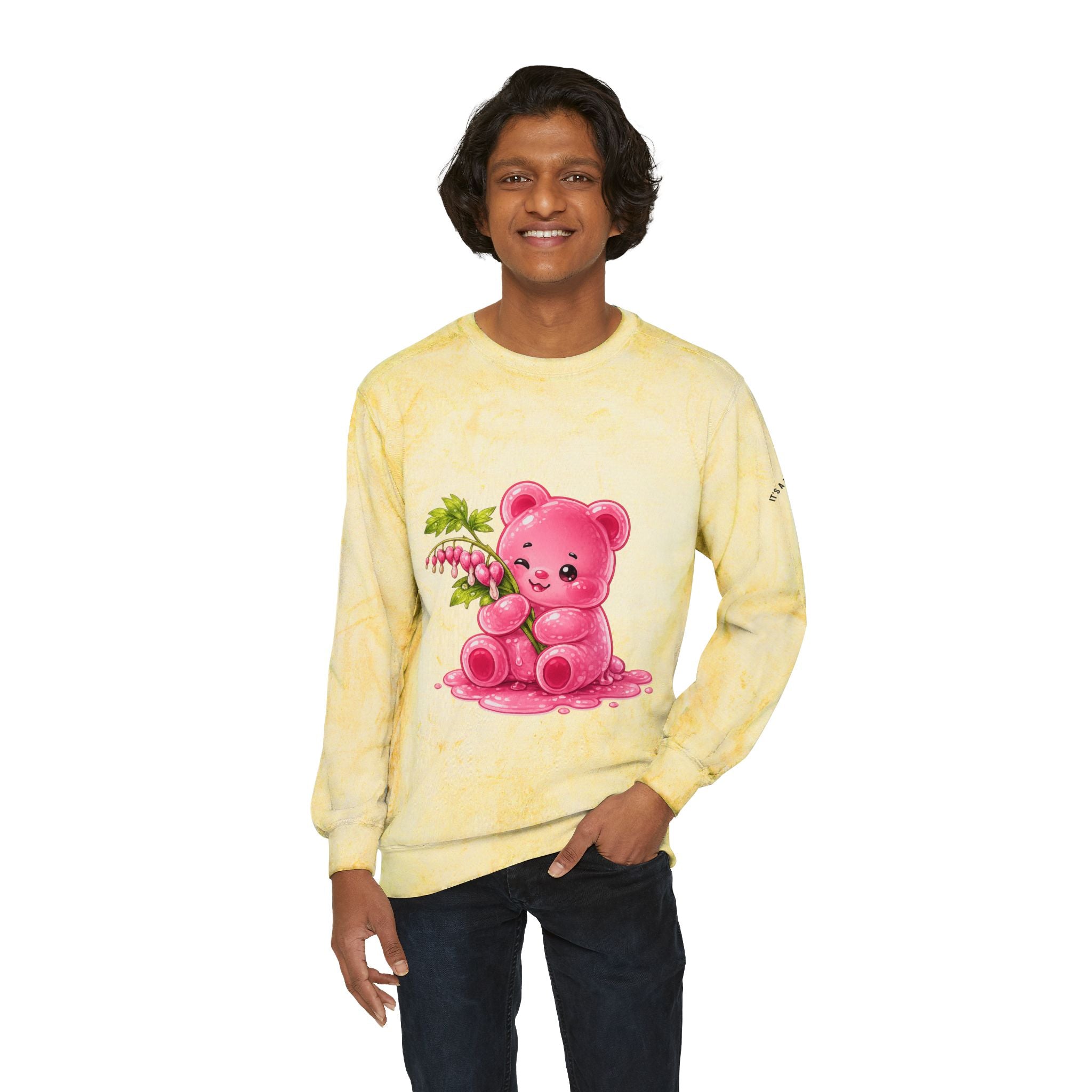 Fresh Bleeding Hearts, Pink Gooey Gummy Bear Friend-Tie-Dye Graphic Sweatshirt