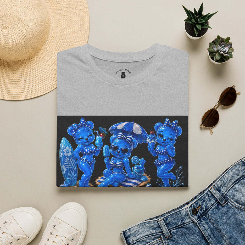 Retro Kawaii Blue Oozy Bear Pin Up Beach Babe- Adult Graphic Shirt (18+)