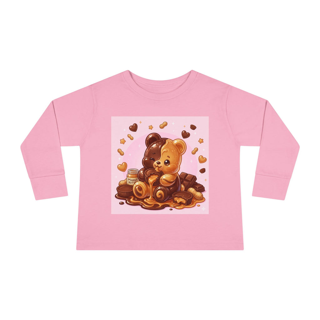 Chocolate and Peanut Butter swirl Delight, Oozy Bear Friend- Kids Graphic Long Sleeve Shirt