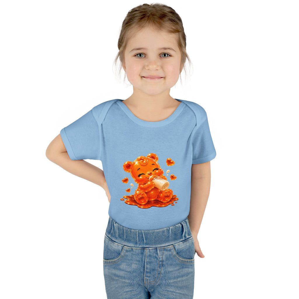 Yummy, Yummy Milk Time Orange Oozy Baby Gummy Bear Cutie Addition- Graphic Onesie