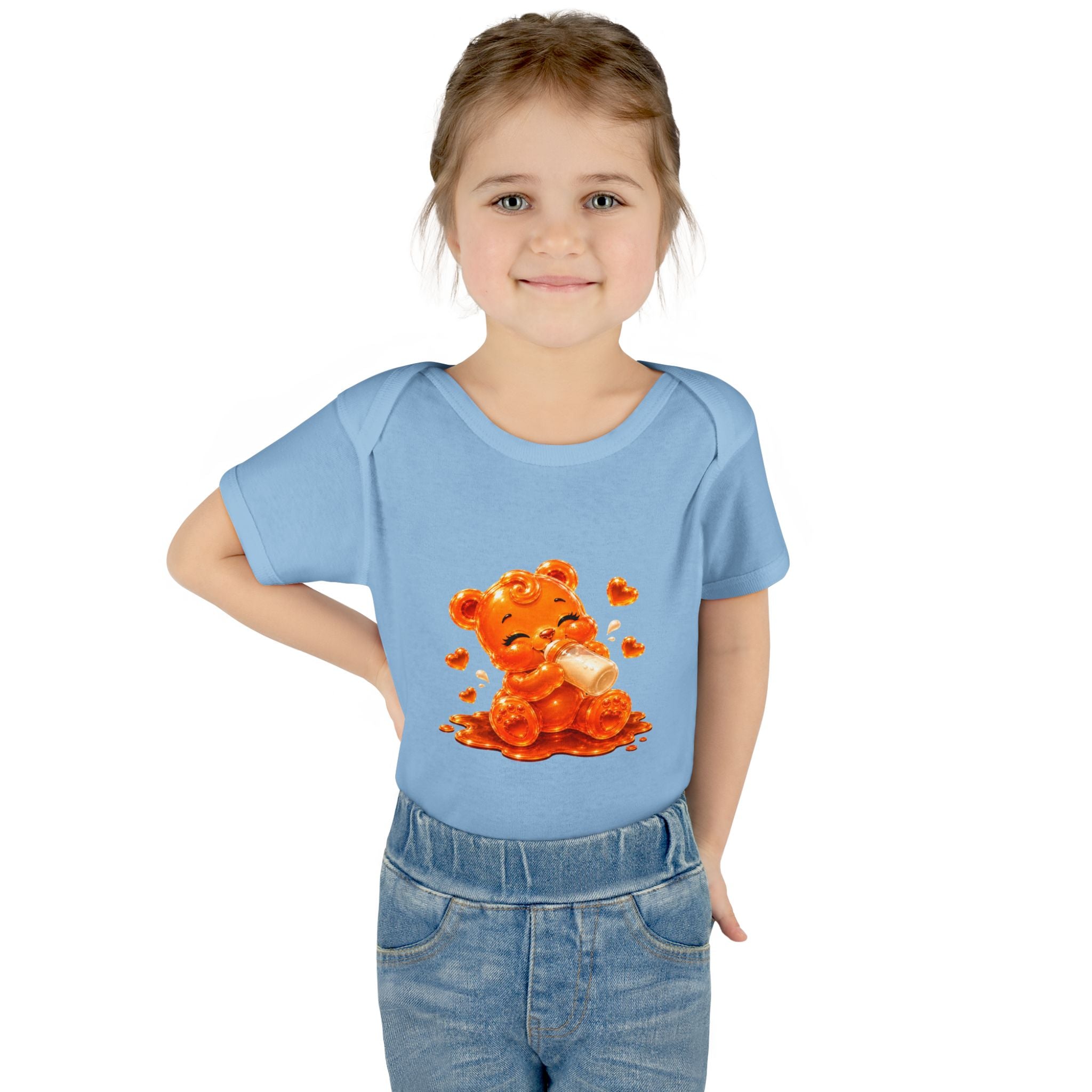 Yummy, Yummy Milk Time Orange Oozy Baby Gummy Bear Cutie Addition- Graphic Onesie