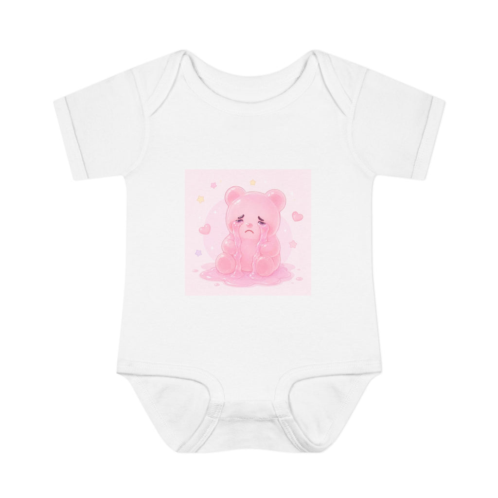 Pink Crying Gooey Gummy Bear Infant Bodysuit — Cute Pastel Baby Onesie