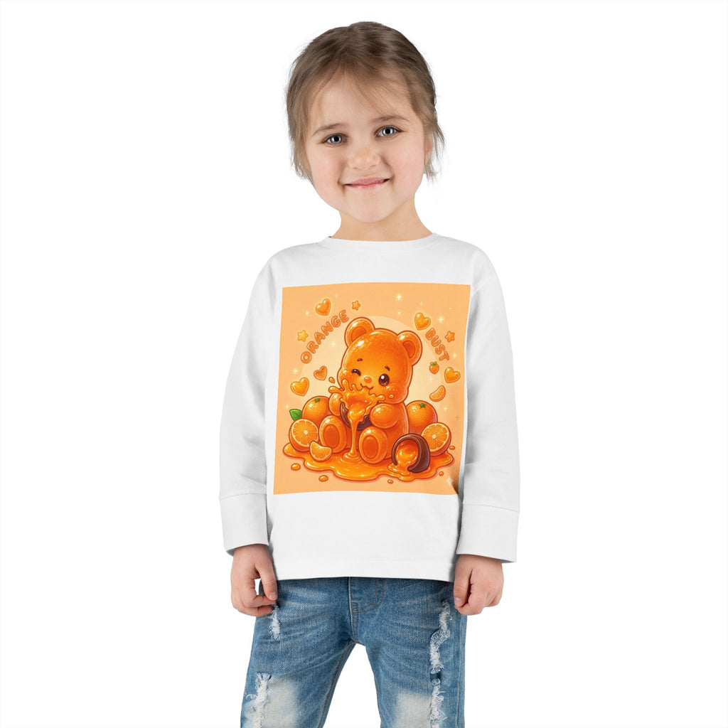 Sweet Ripe Orange, Oozy Fruit Gummy Bear Friend- Kids Long Sleeve Graphic Shirt