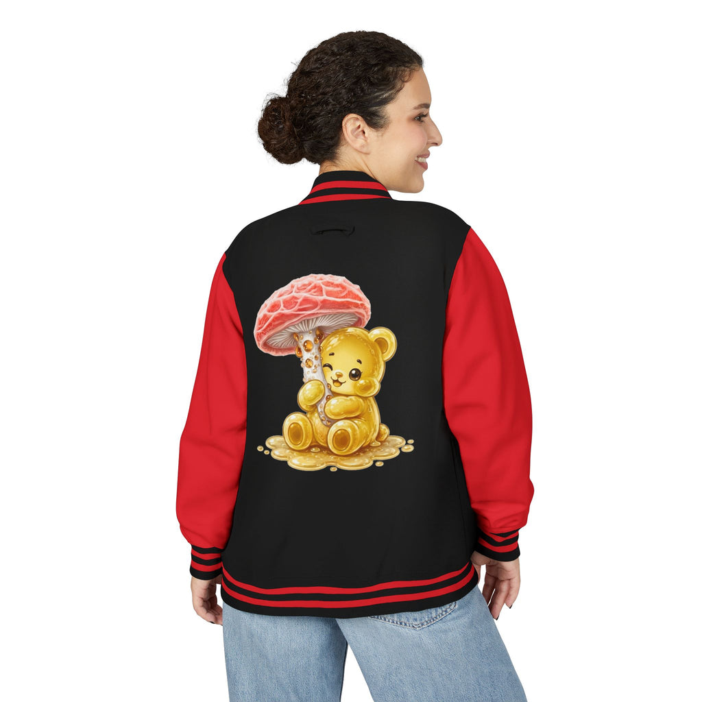 Special Orange Mushroom, Yellow Oozy Gummy Bear- Letterman Graphic Jacket