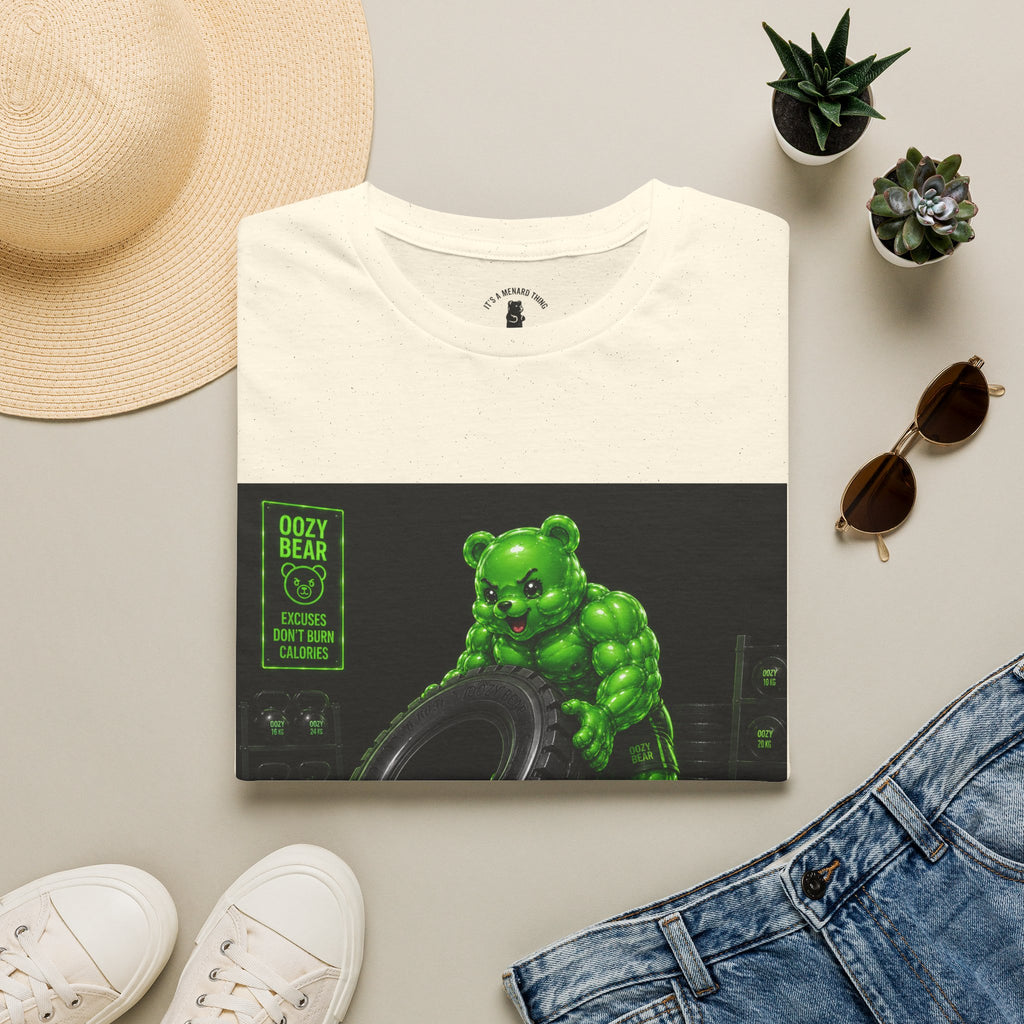 Tire Flipping Work Out, Emerald Oozy Buff Bear Gym Addition- Adult Graphic Shirt