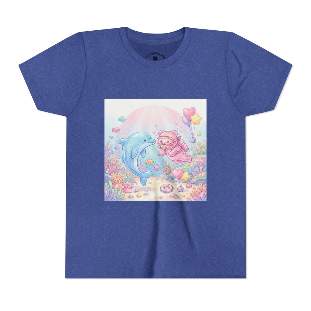 Dolphin & Pink Gooey Gummy Bear Underwater Tee — Pastel Ocean Animal Graphic Shirt