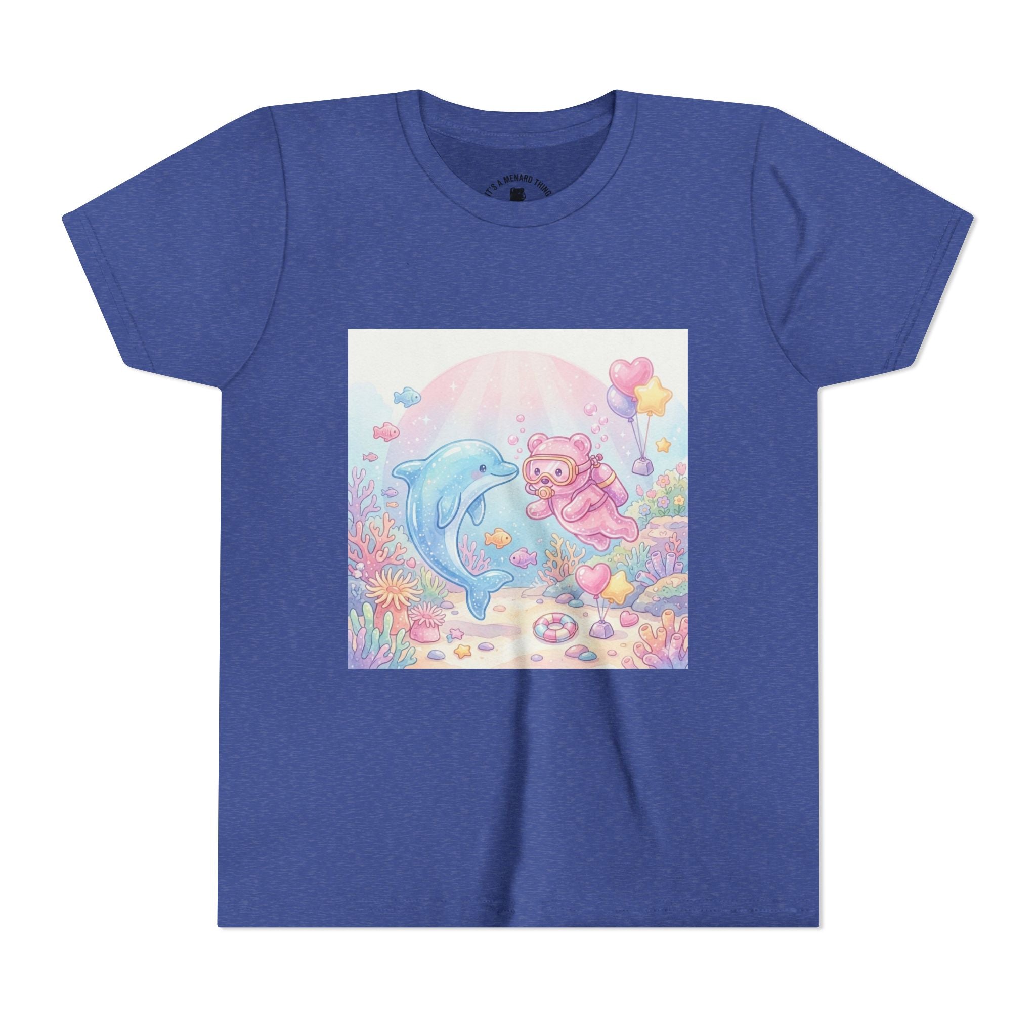 Dolphin & Pink Gooey Gummy Bear Underwater Tee — Pastel Ocean Animal Graphic Shirt