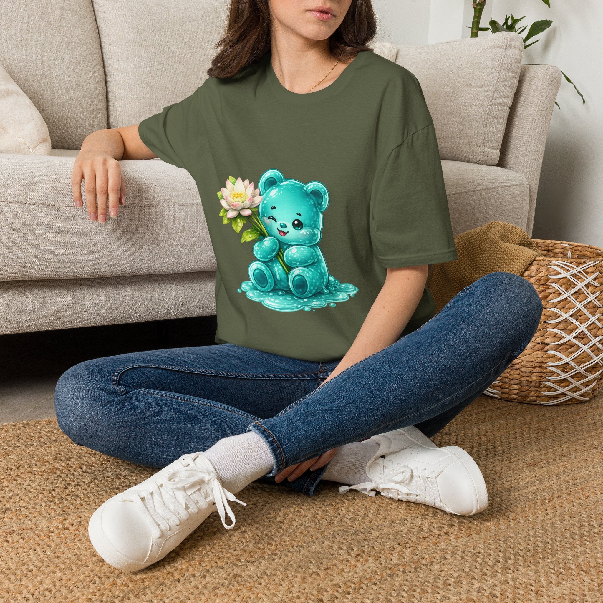 Beautiful Lotus Flower Special, Teal Oozy Bear Gummy Friend- Graphic Shirt