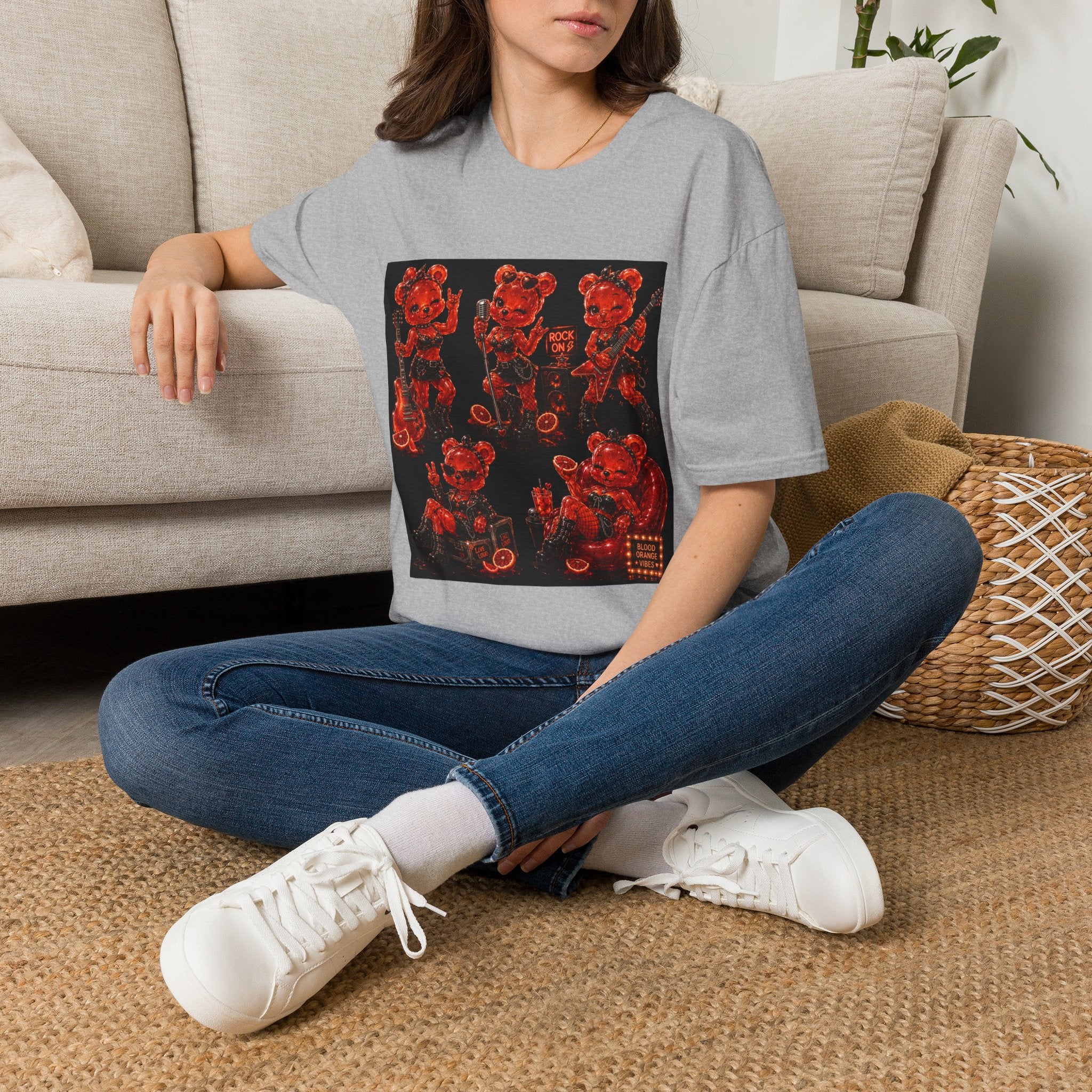 Rocking Blood Orange Grunge Oozy Bear Rocker Babe, Pin Up- Adult Graphic Shirt (18+)