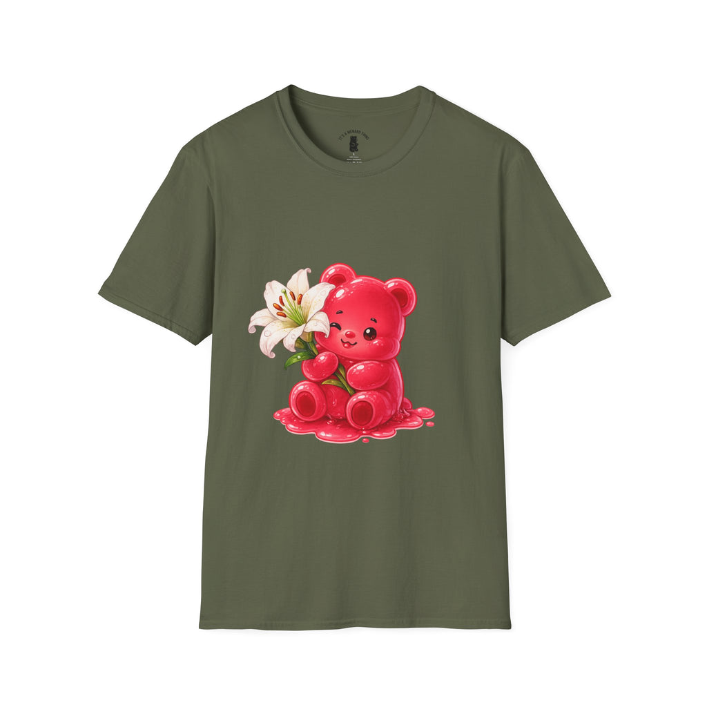 White Casa Blanca Lily, Red Oozy Bear Special Flower Edition- Graphic Shirt