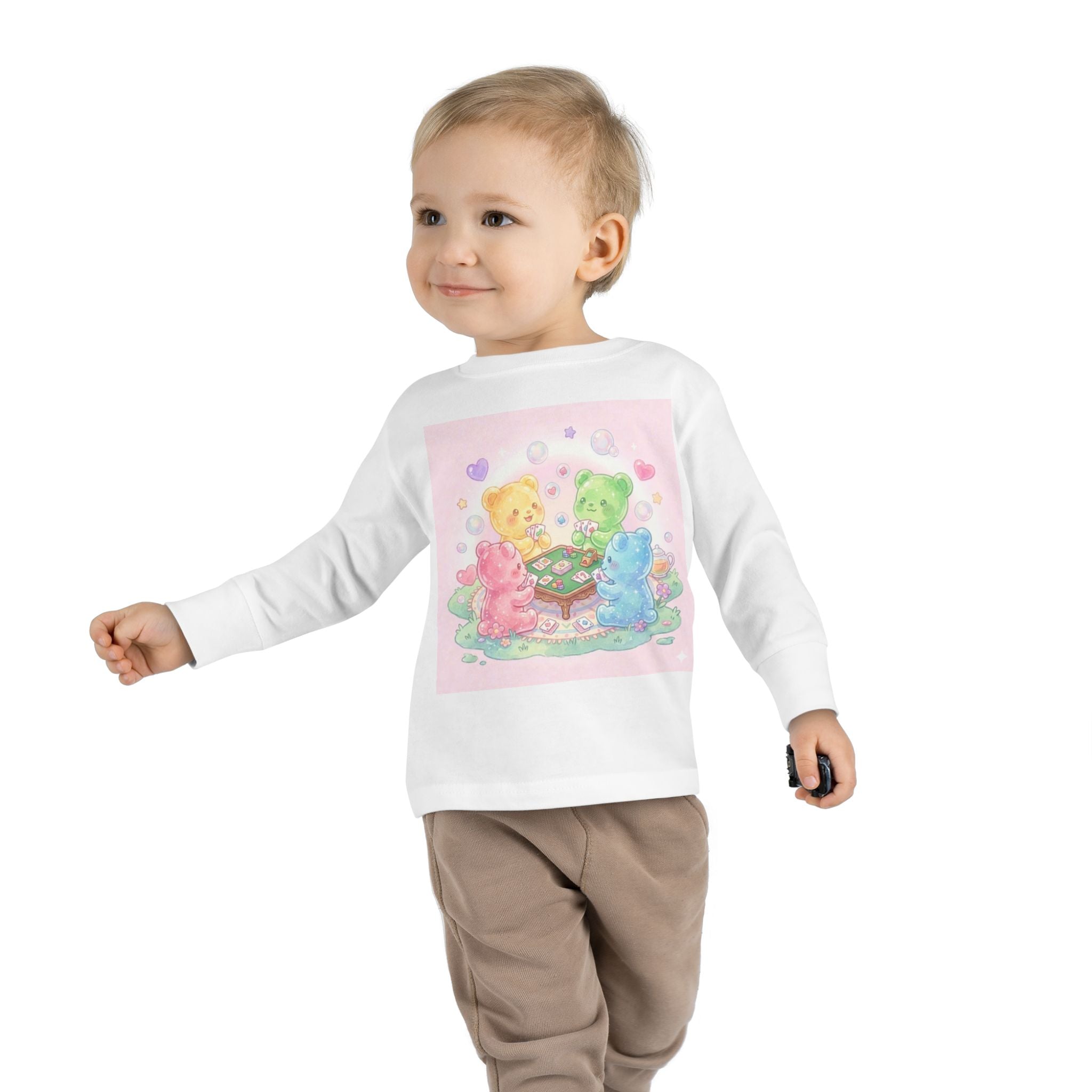 Playing Cards Together, Oozy Bear Friends Group- Graphic Long Sleeve Shirt