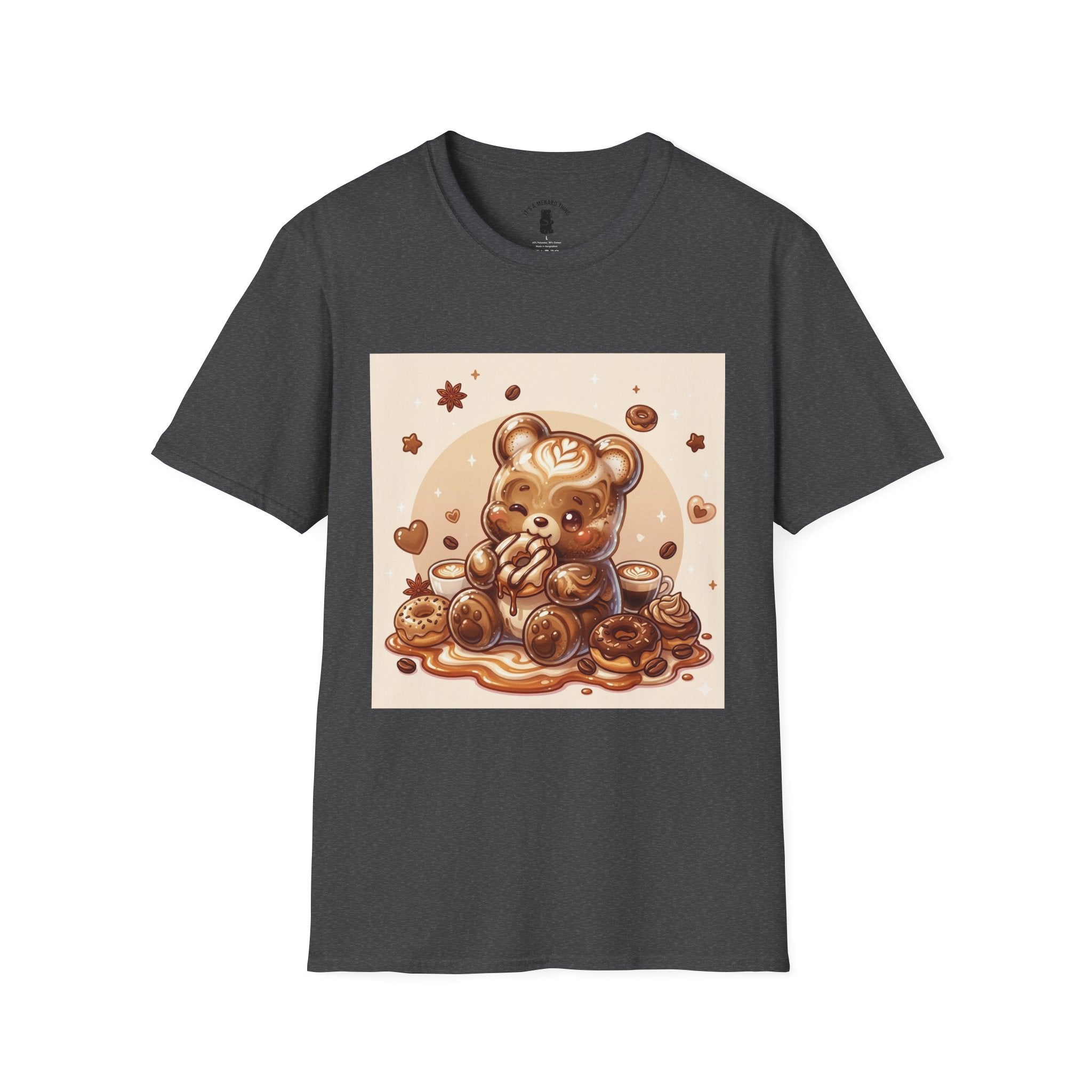 Coffee hot Latte with Chocolate Donuts Gooey Gummy Bear — Cute Dessert Graphic Tee