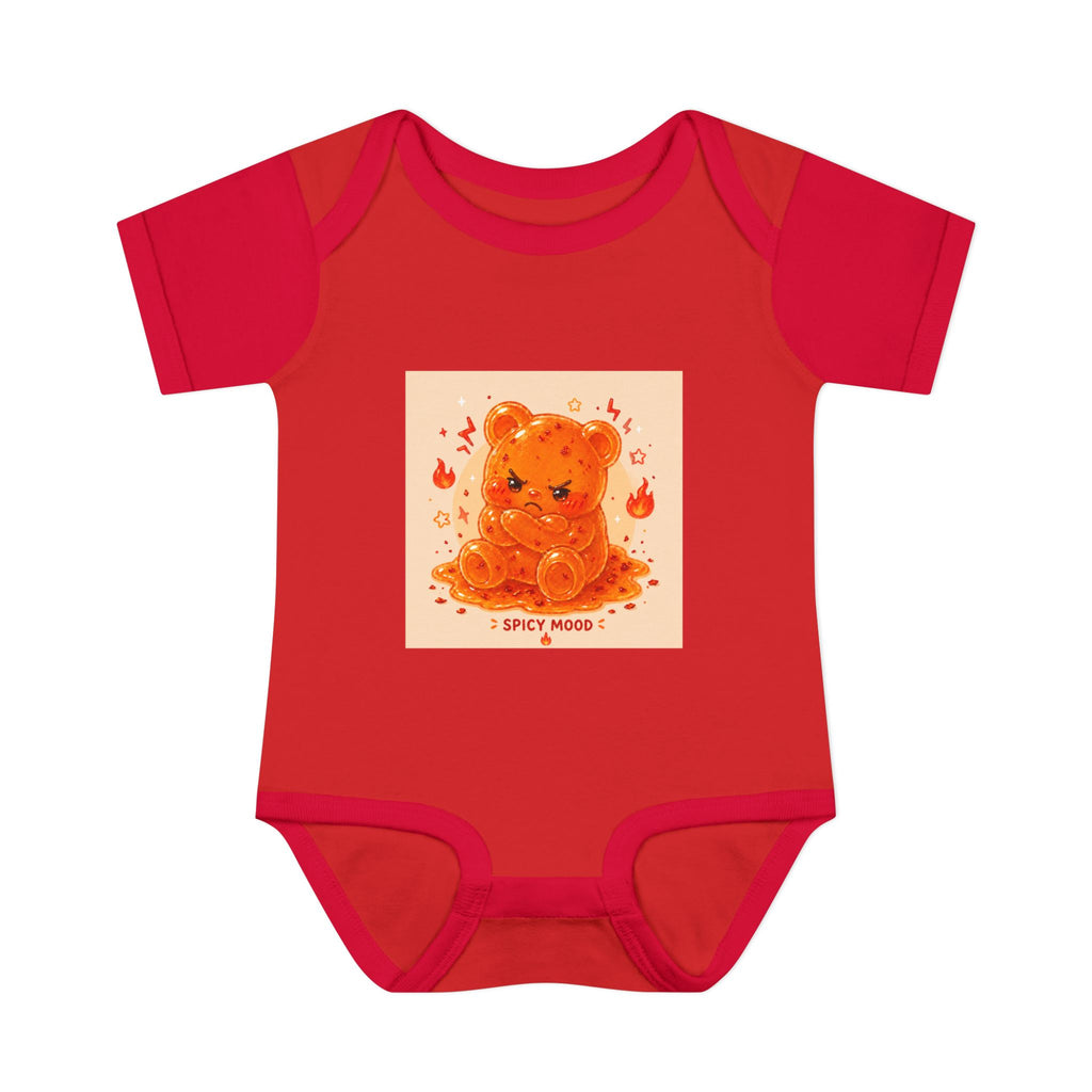 Spicy Mood Orange Gooey Gummy Bear Bodysuit — Cute Hot Pepper Bear Baby Onesie