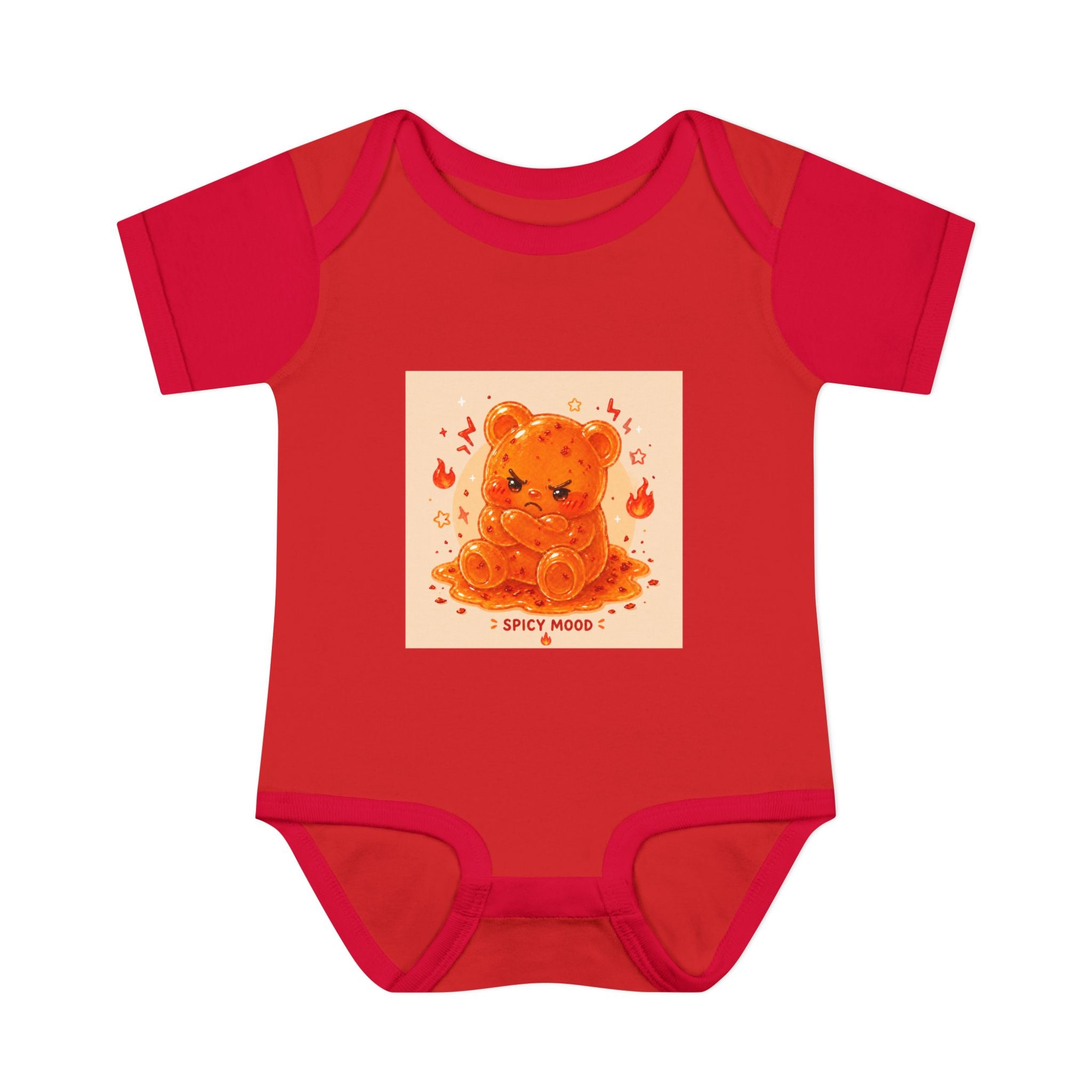 Spicy Mood Orange Gooey Gummy Bear Bodysuit — Cute Hot Pepper Bear Baby Onesie