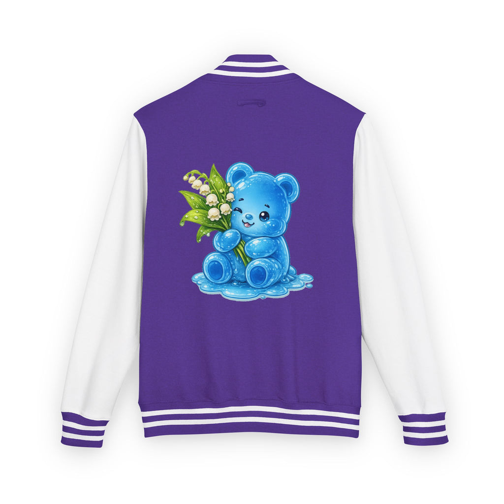 Lilies Of The Valley, Blue Gooey Gummy Bear- Kawaii Graphic Varsity Jacket