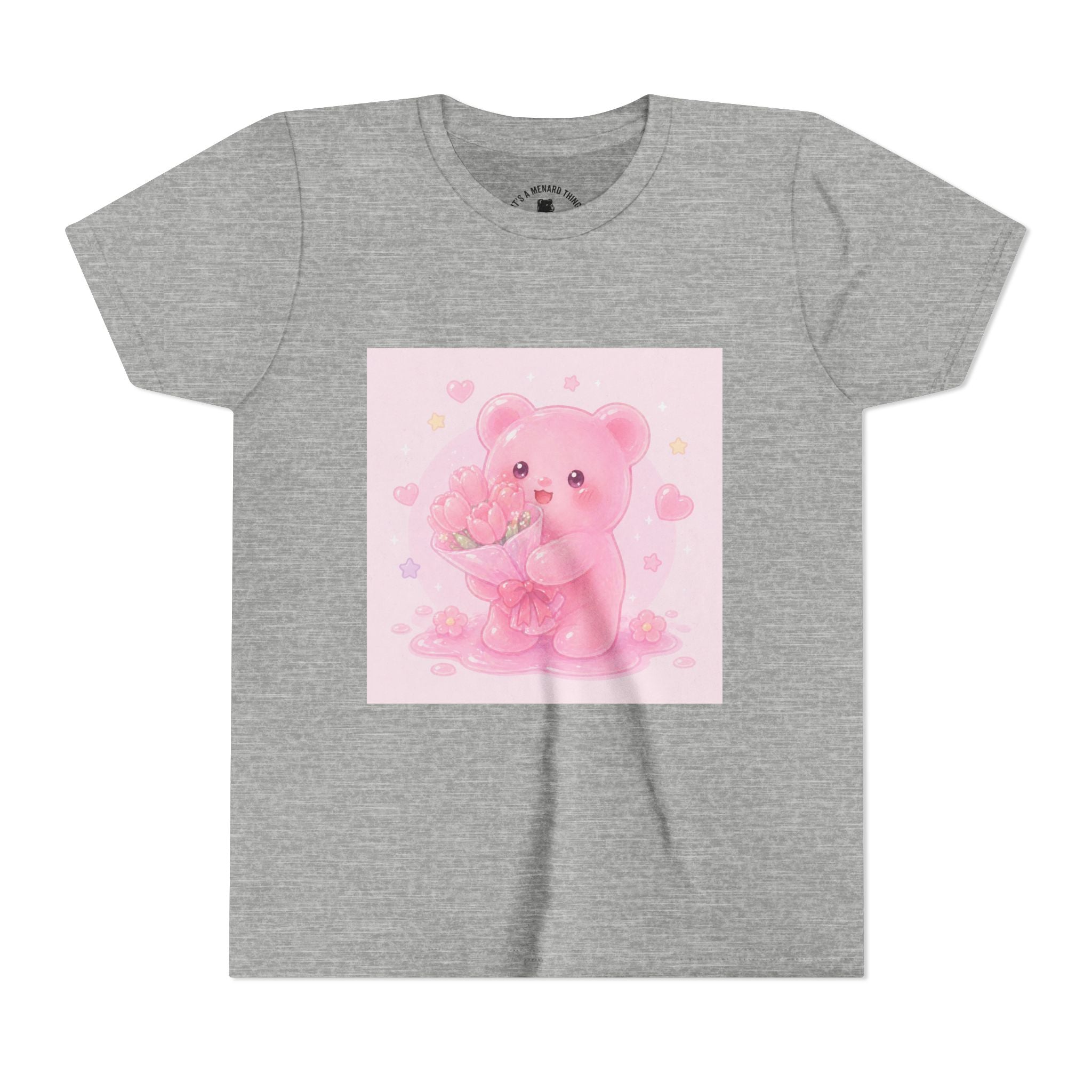 Pink Gooey Gummy Bear Youth Tee – Valentine Gummy Bouquet Kids Shirt