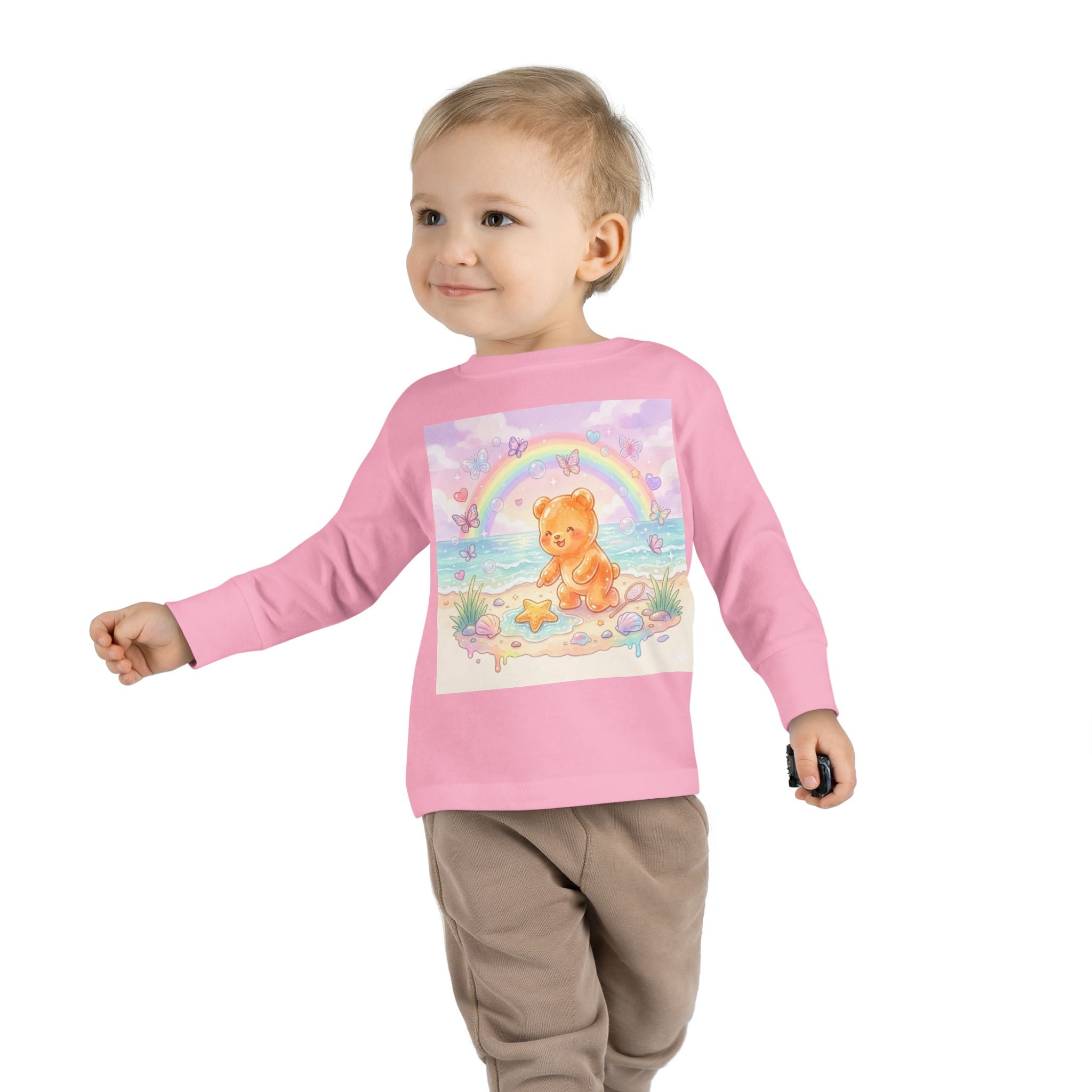 Cute Beach Day, Found Starfish Orange Oozy Bear Friend- Graphic Long Sleeve Shirt