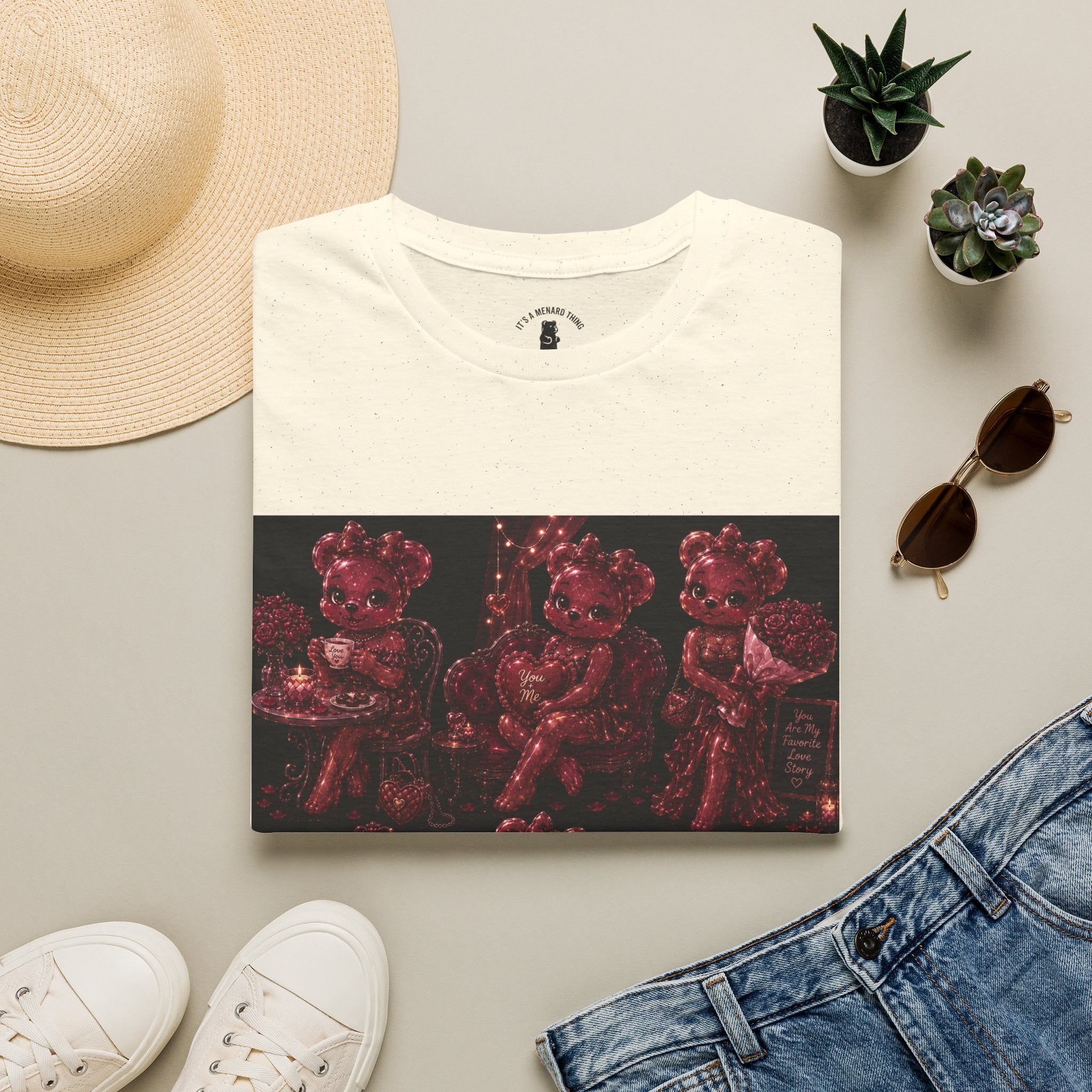 Glitter Wine Red Oozy Gala Bear Pin Up- Adult Graphic Shirt (18+)