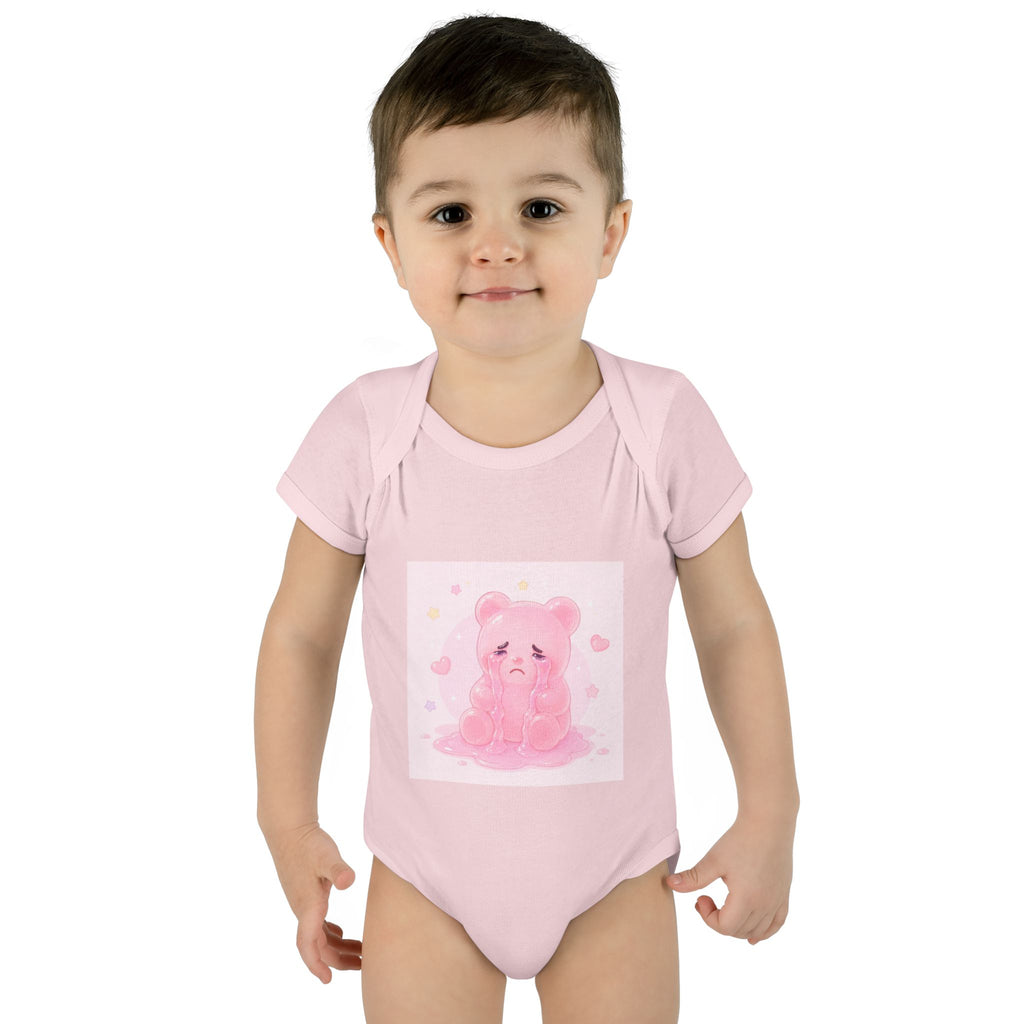 Pink Crying Gooey Gummy Bear Infant Bodysuit — Cute Pastel Baby Onesie