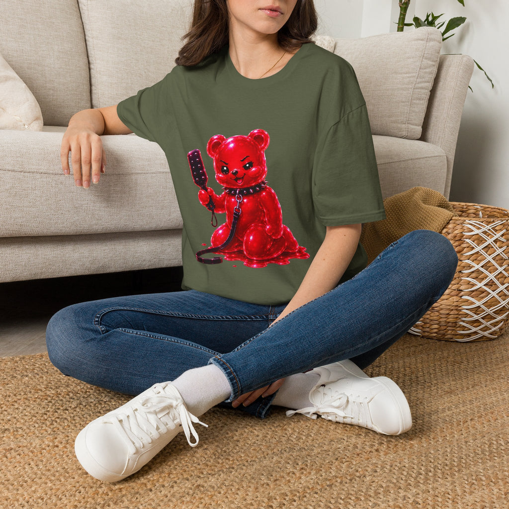 Crimson Red Oozy Bear Gummy Freak with Spank Paddle- Graphic Shirt (Adult Only!)