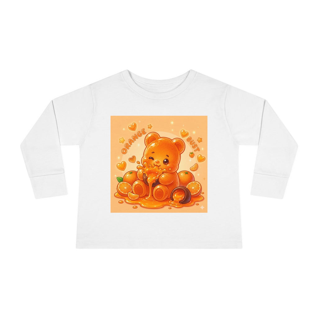 Sweet Ripe Orange, Oozy Fruit Gummy Bear Friend- Kids Long Sleeve Graphic Shirt