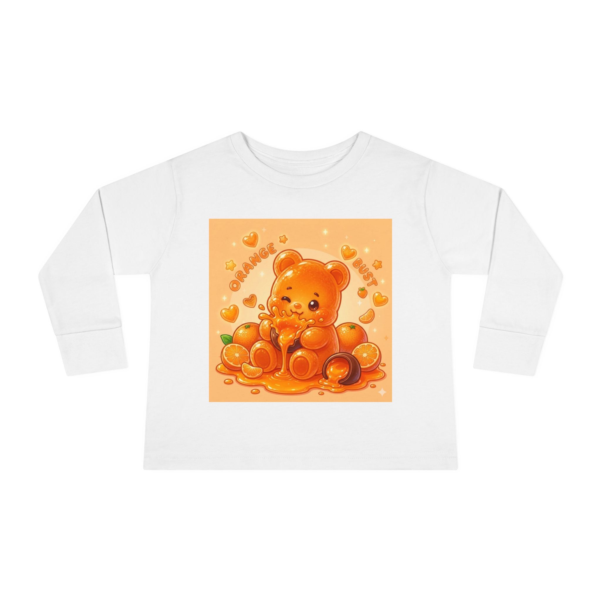 Sweet Ripe Orange, Oozy Fruit Gummy Bear Friend- Kids Long Sleeve Graphic Shirt