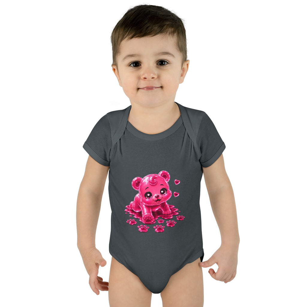 Messy Play Time, Crawling Steps Pink Oozy Baby Gummy Bear Cutie Addition- Graphic Onesie