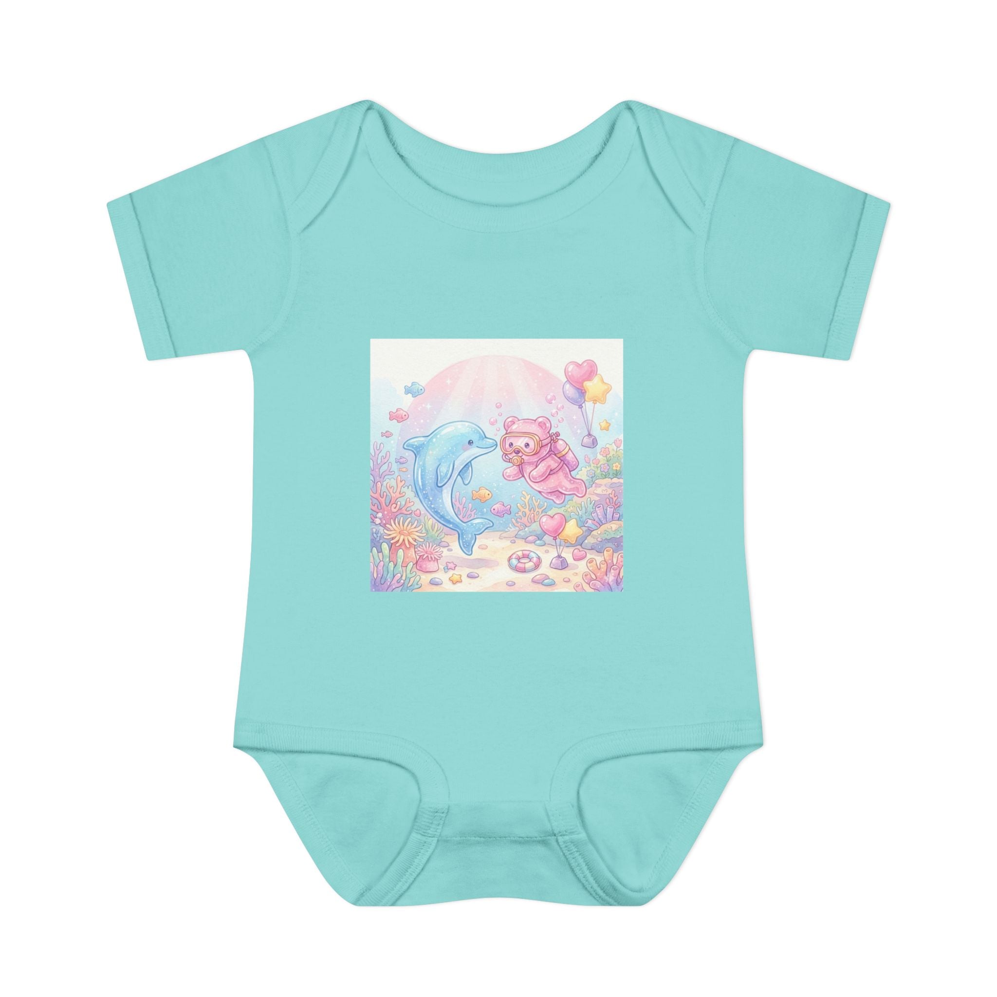 Infant Bodysuit — Pastel Dolphin & Pink Gummy Bear Underwater Baby Onesie