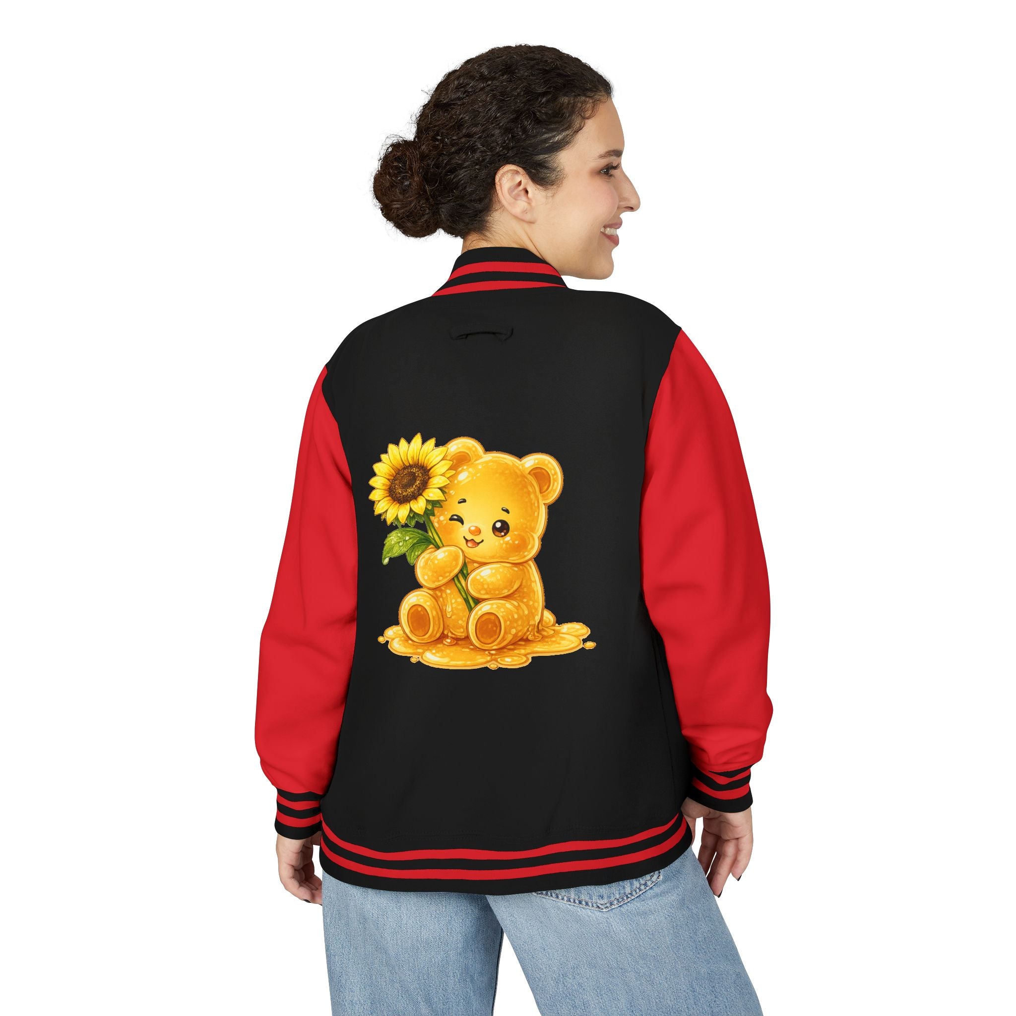 Sunflower Sunrise, Special Yellow Gooey Gummy Friend- Kawaii Varsity Jacket