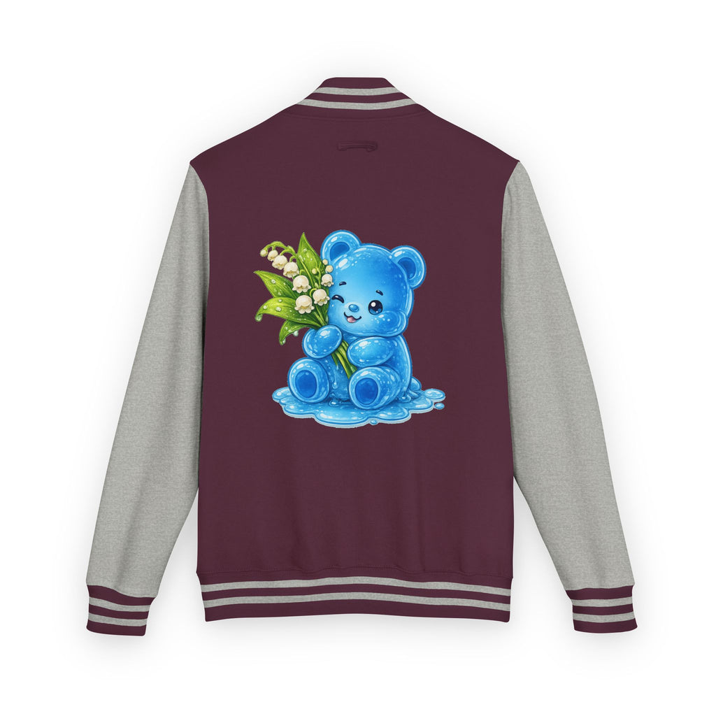 Lilies Of The Valley, Blue Gooey Gummy Bear- Kawaii Graphic Varsity Jacket