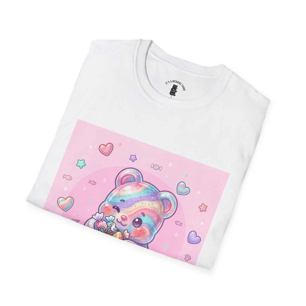 Cute Pastel Candy Bear T-Shirt — Rainbow Kawaii Heart Graphic