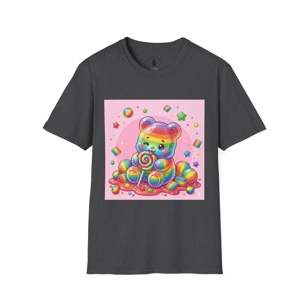 Rainbow Stripe Lollipop Gooey Gummy Bear T-Shirt — Cute Graphic Tee