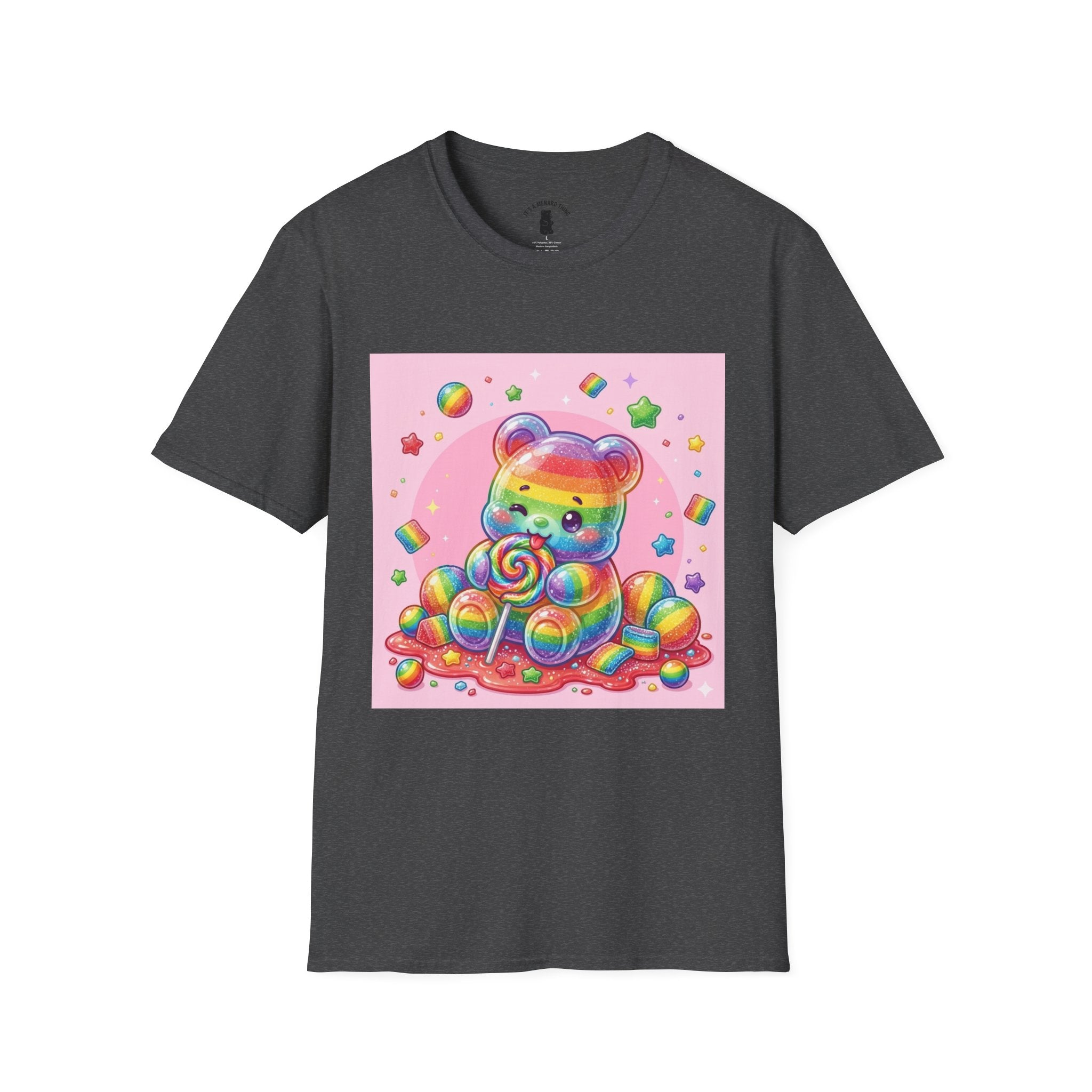 Rainbow Stripe Lollipop Gooey Gummy Bear T-Shirt — Cute Graphic Tee