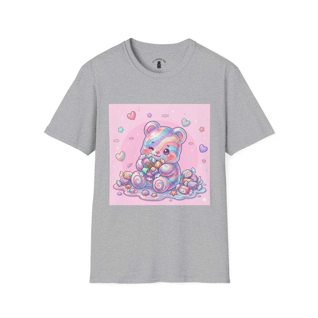 Cute Pastel Candy Bear T-Shirt — Rainbow Kawaii Heart Graphic
