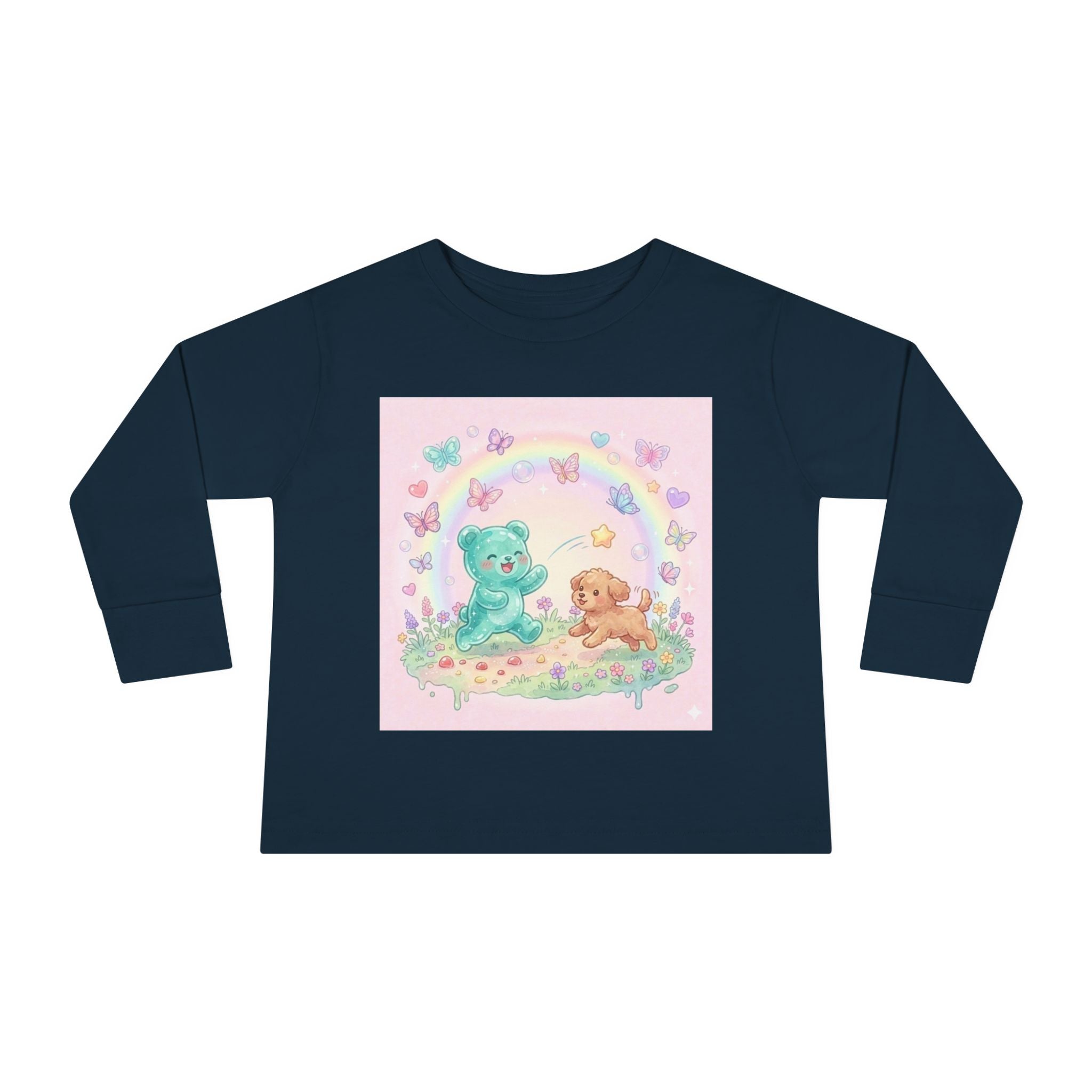 Pastel Puppy Play Time, Oozy Bear Friend- Graphic Long Sleeve Shirt