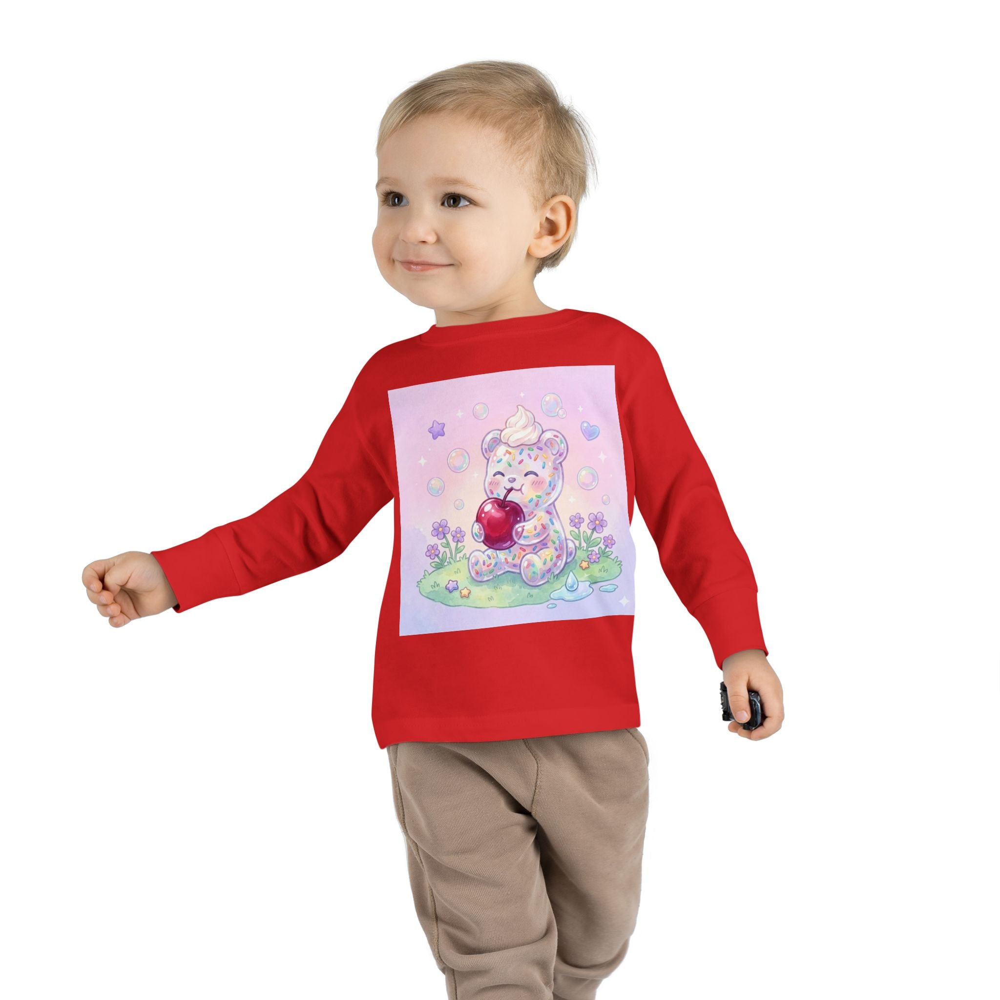 White Birthday Sprinkles with Cherry Snack, Oozy Bear Friend- Graphic Long Sleeve Shirt