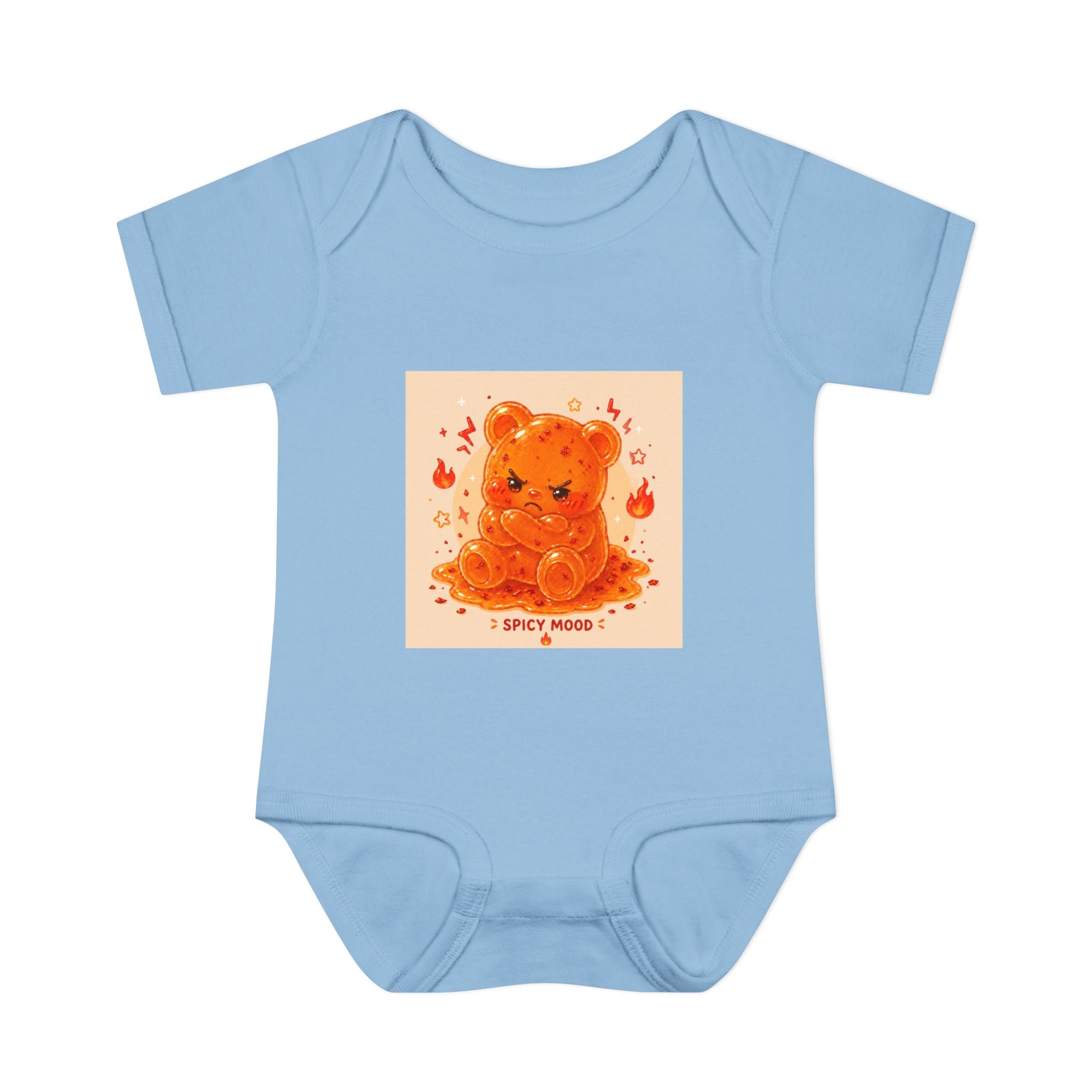 Spicy Mood Orange Gooey Gummy Bear Bodysuit — Cute Hot Pepper Bear Baby Onesie