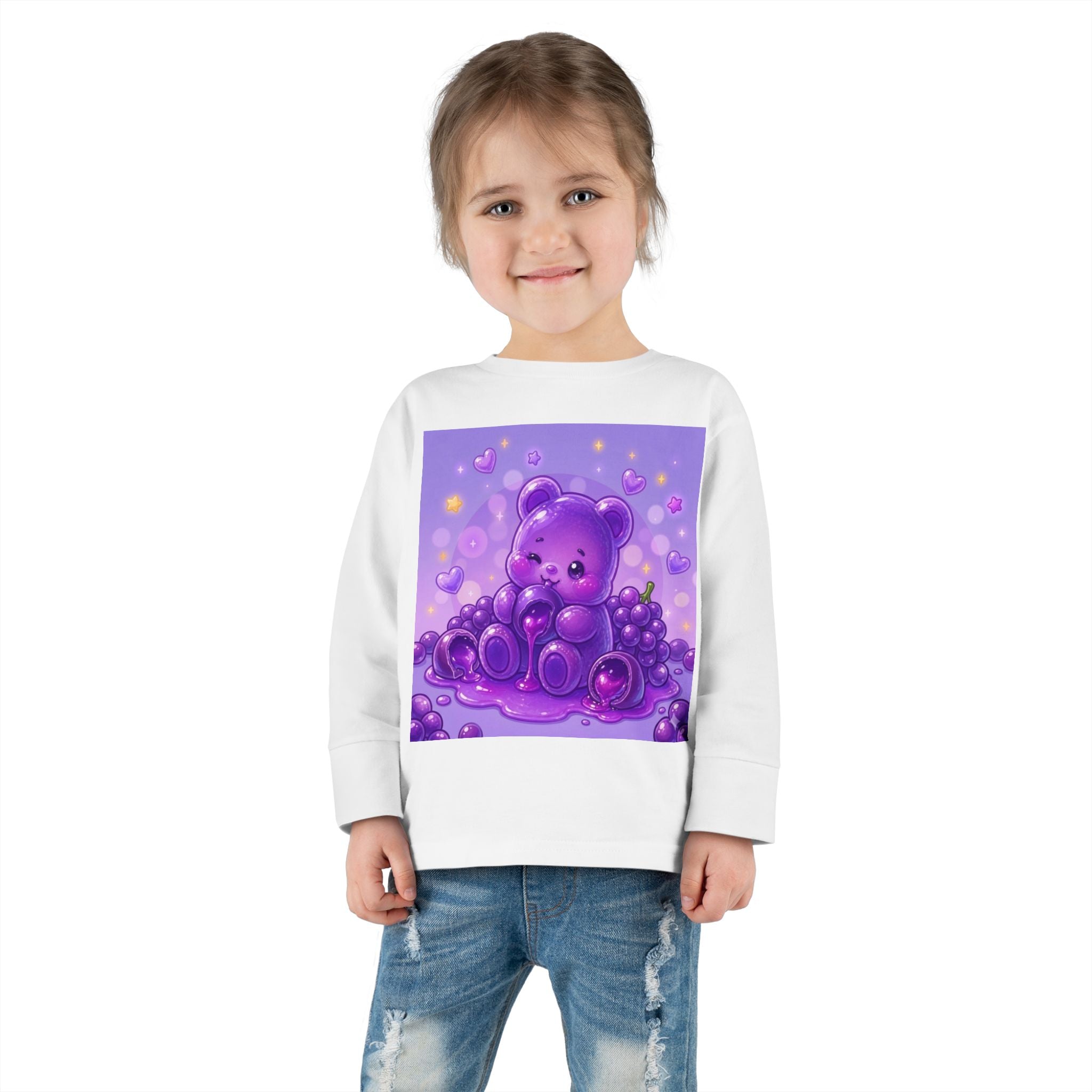 Ripe Purple Grapes, Oozy Bear Gummy Friend Fruit Special- Kids Graphic Long Sleeve Shirt