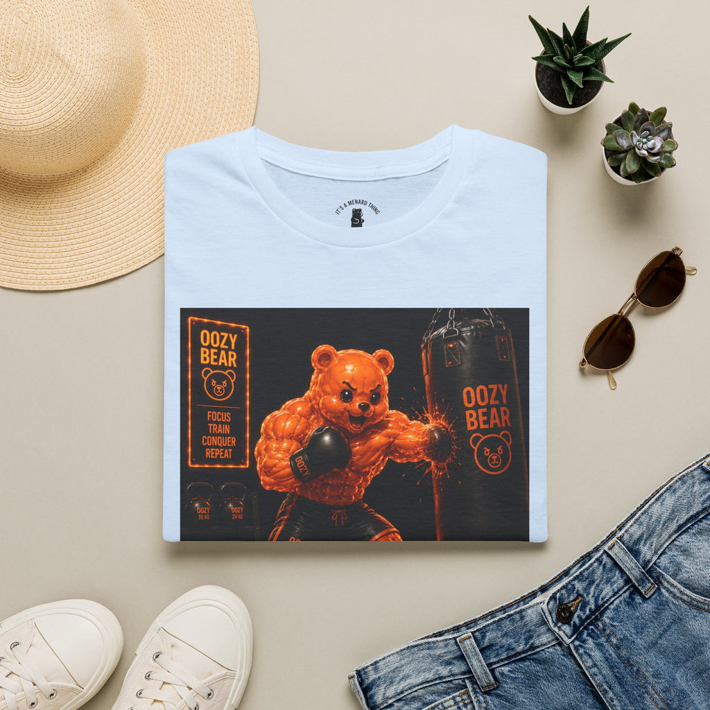 Retro Fighting Ring Workout, Orange Oozy Buff Bear Gummy Gym Addition- Adult Graphic Shirt