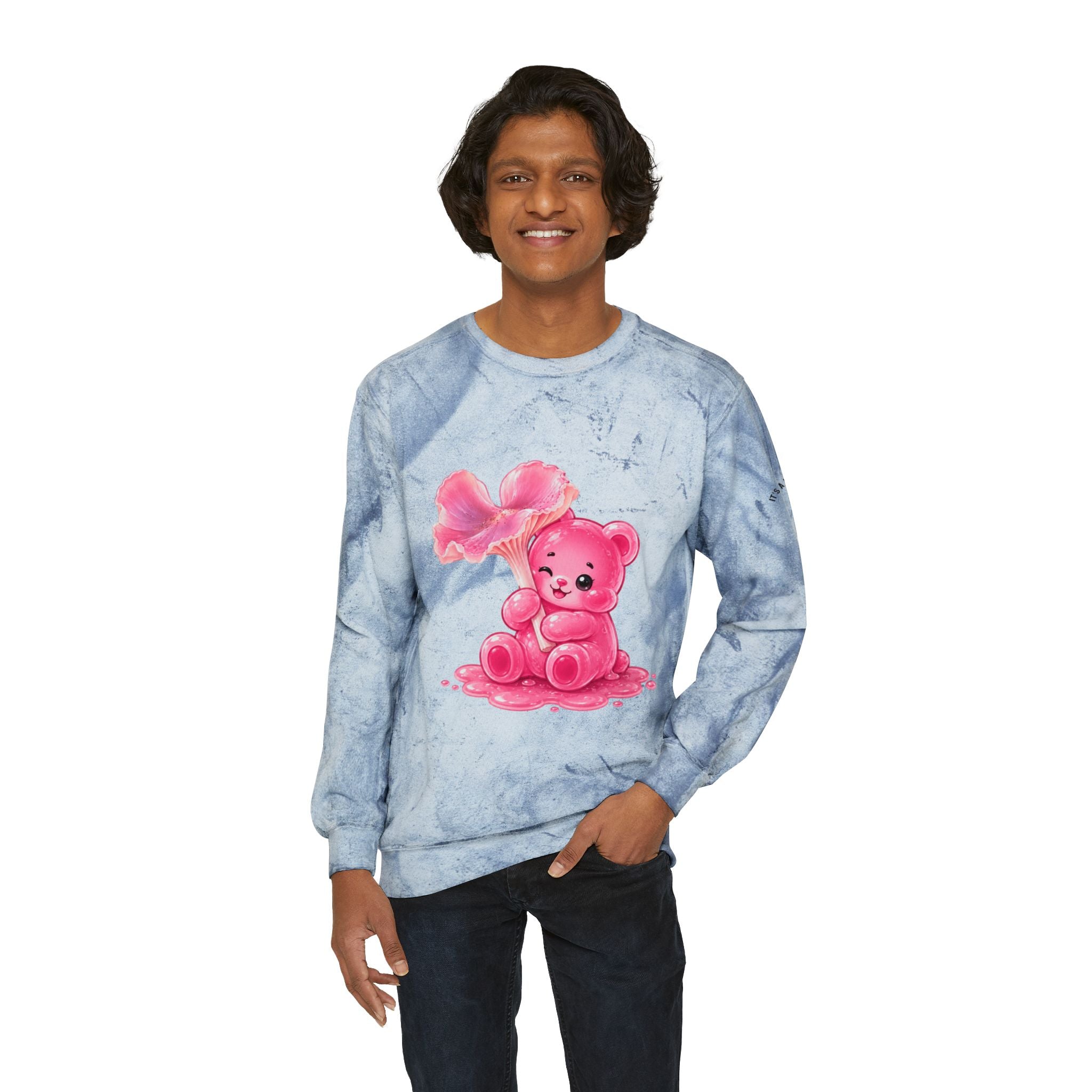 Special Pink Wax Cap Mushroom, Gooey Gummy Bear-Tie-Dye Graphic Sweatshirt