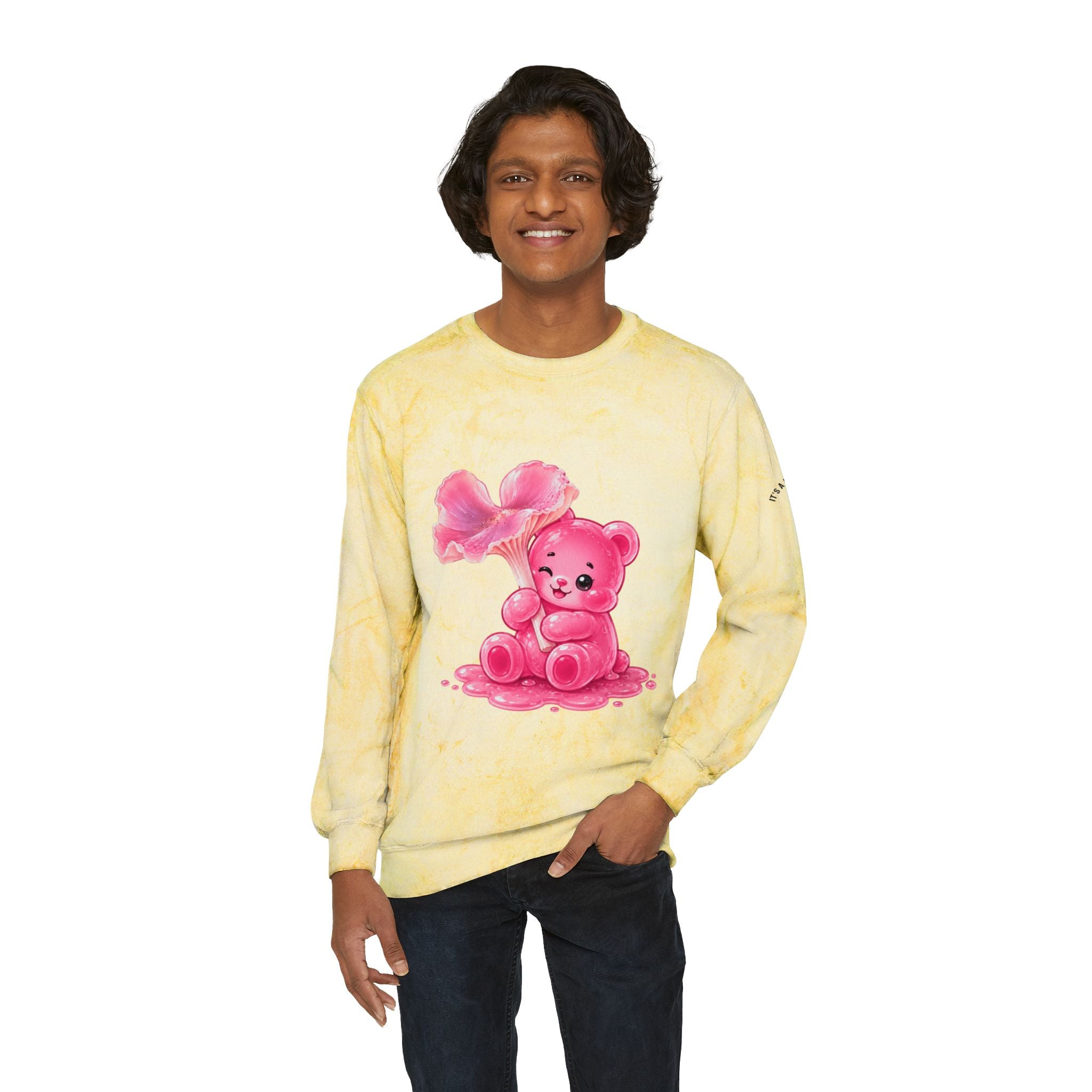 Special Pink Wax Cap Mushroom, Gooey Gummy Bear-Tie-Dye Graphic Sweatshirt