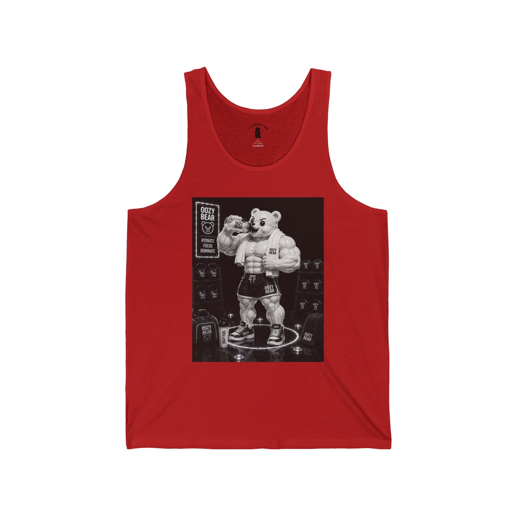 Rehydration Time, White Oozy Buff Bear Gummy Gym Addition- Adult Graphic Tank Top