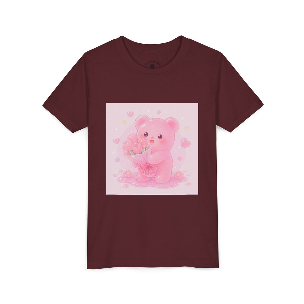 Pink Gooey Gummy Bear Youth Tee – Valentine Gummy Bouquet Kids Shirt