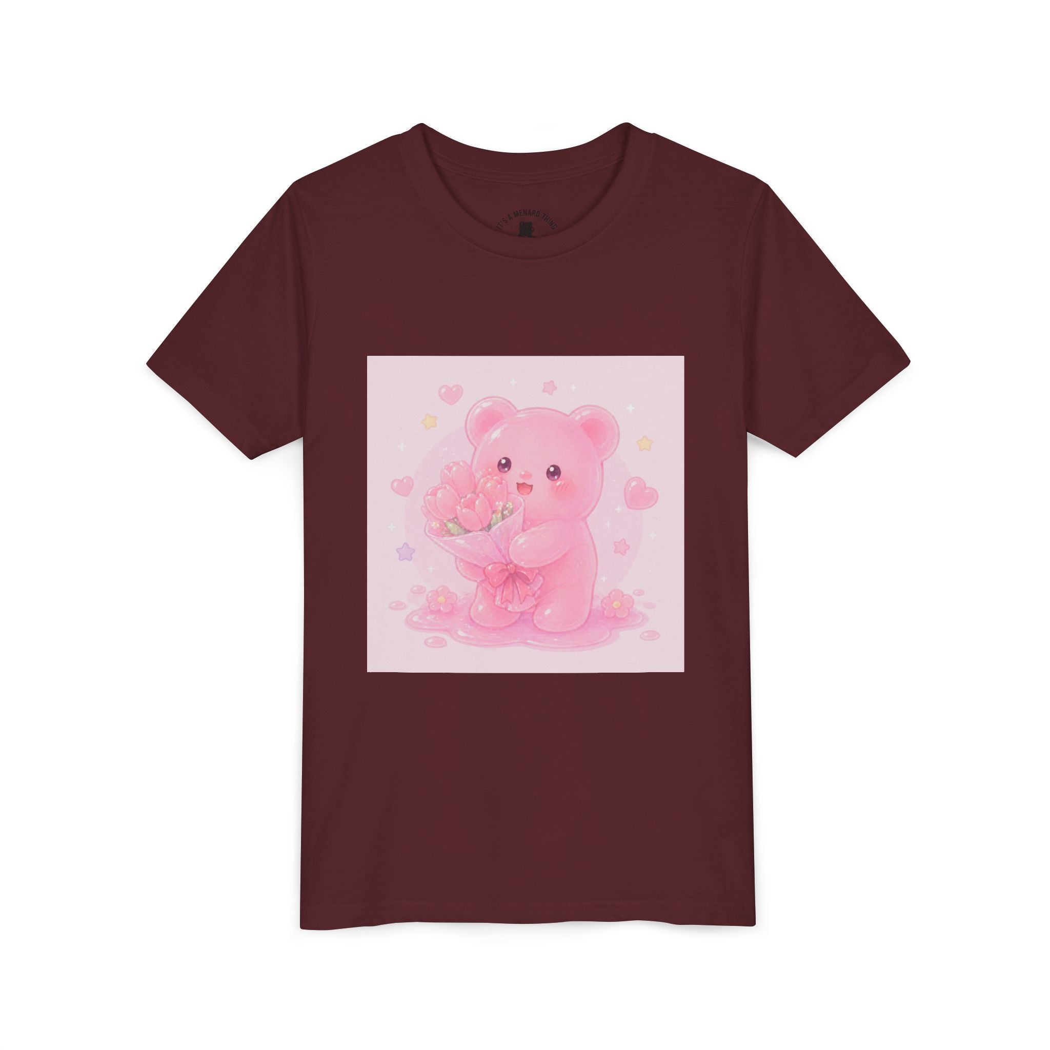 Pink Gooey Gummy Bear Youth Tee – Valentine Gummy Bouquet Kids Shirt