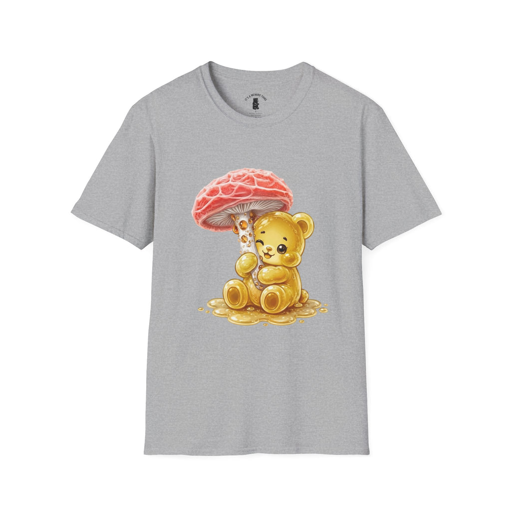 Sticky Strange Orange Mushroom, Yellow Oozy Bear Gummy- Graphic shirt