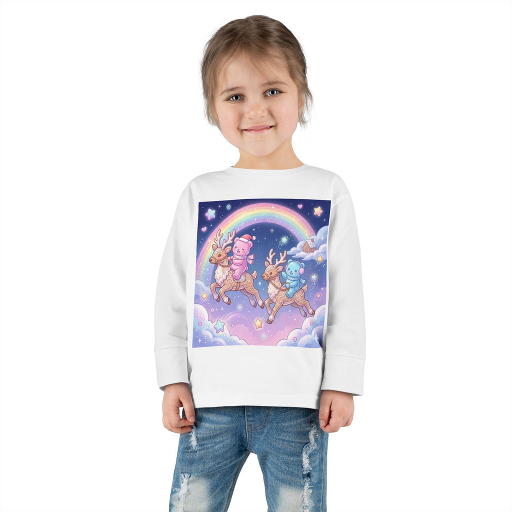 Riding On Frosted Flying Reindeer, Oozy Bear Friends Special- Graphic Long Sleeve Shirt