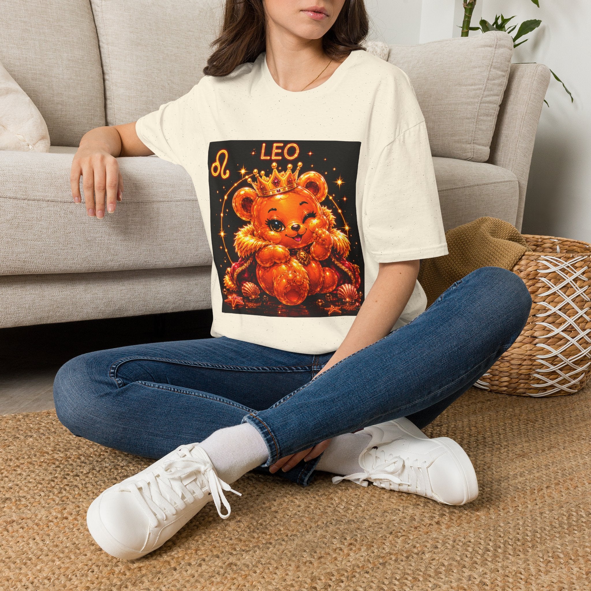 Leo Zodiac Crowned Oozy Bear Friend Astrology- Graphic Shirt